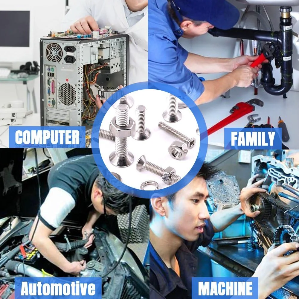 Glarks مجموعه 665 عددی پیچ و مهره و واشر فنری استیل ضد زنگ 304، M3 M4 M5 M6، سر تخت فیلیپس، رزوه کامل Glarks مجموعه 665 عددی پیچ و مهره و واشر فنری استیل ضد زنگ 304، M3 M4 M5 M6، سر تخت فیلیپس، رزوه کامل