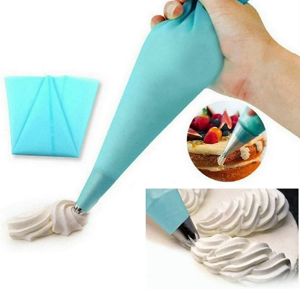 کیسه های قیف قنادی خزنه، کیسه های شیرینی پزی سیلیکونی قابل استفاده مجدد برای تزئین کیک، لوازم پخت برای کلوچه، کاپ کیک شکلاتی، کیسه های خامه رویال، ابزار آشپزخانه DIY، آبی، 10، 12، 14، 16 اینچ، 4 عدد