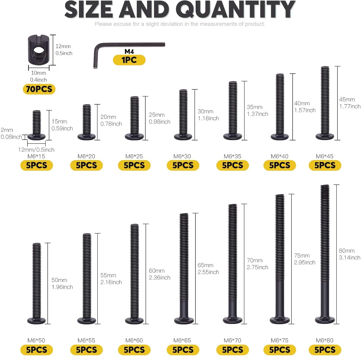 کیت جایگزینی سخت افزار پیچ های M6 Mardatt شامل 140 عدد پیچ در 14 سایز مختلف، پیچ های آلن مشکی و مهره های استوانه ای، مناسب برای تخت خواب و مبلمان