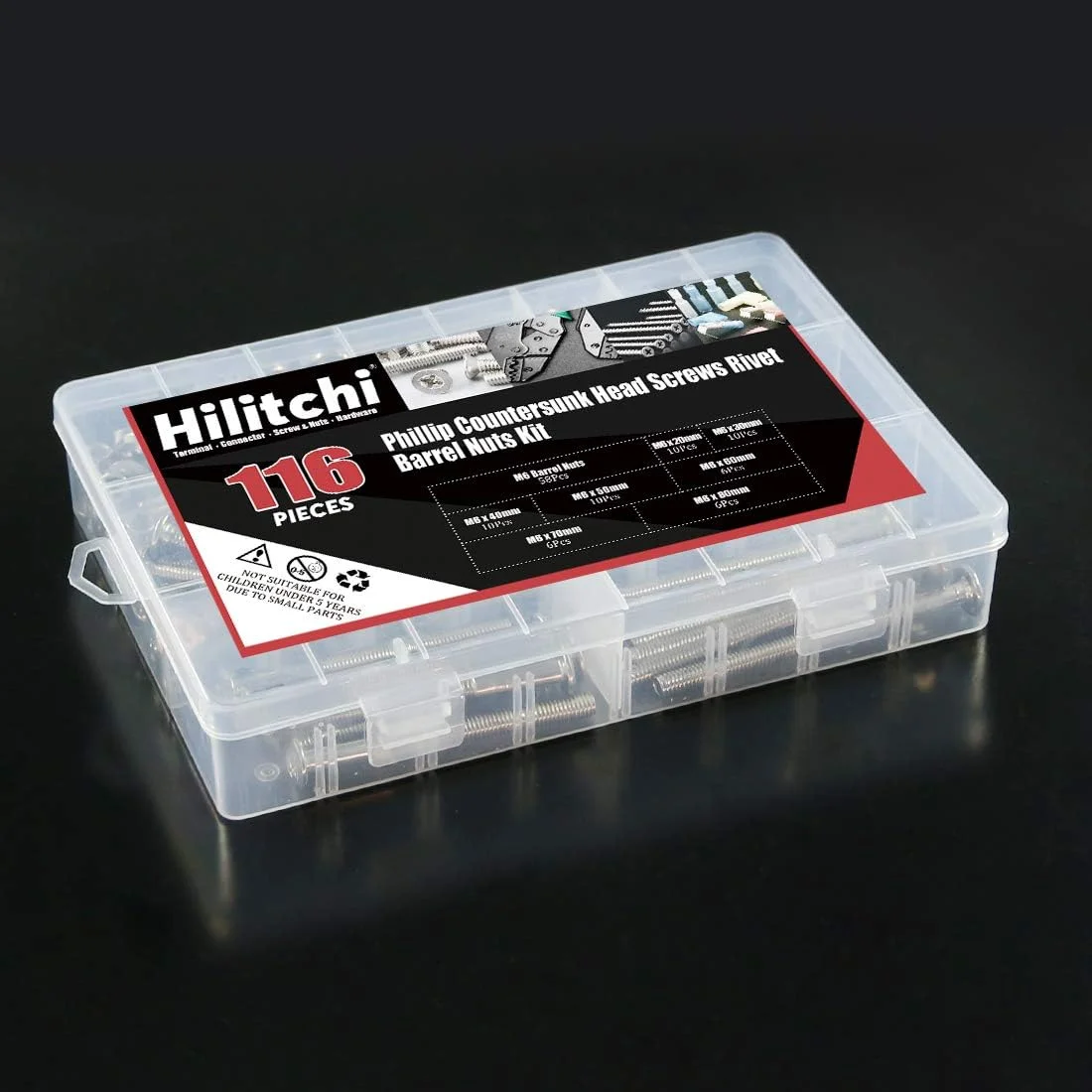 Hilitchi مجموعه 116 عددی پیچ و مهره سر خزینه فیلیپس M6 x 20/30/40/50/60/70/80 میلیمتری به همراه مهره استوانهای مناسب برای اتصالات سختافزاری مبلمان Hilitchi مجموعه 116 عددی پیچ و مهره سر خزینه فیلیپس M6 x 20/30/40/50/60/70/80 میلیمتری به همراه مهره استوانهای مناسب برای اتصالات سختافزاری مبلمان