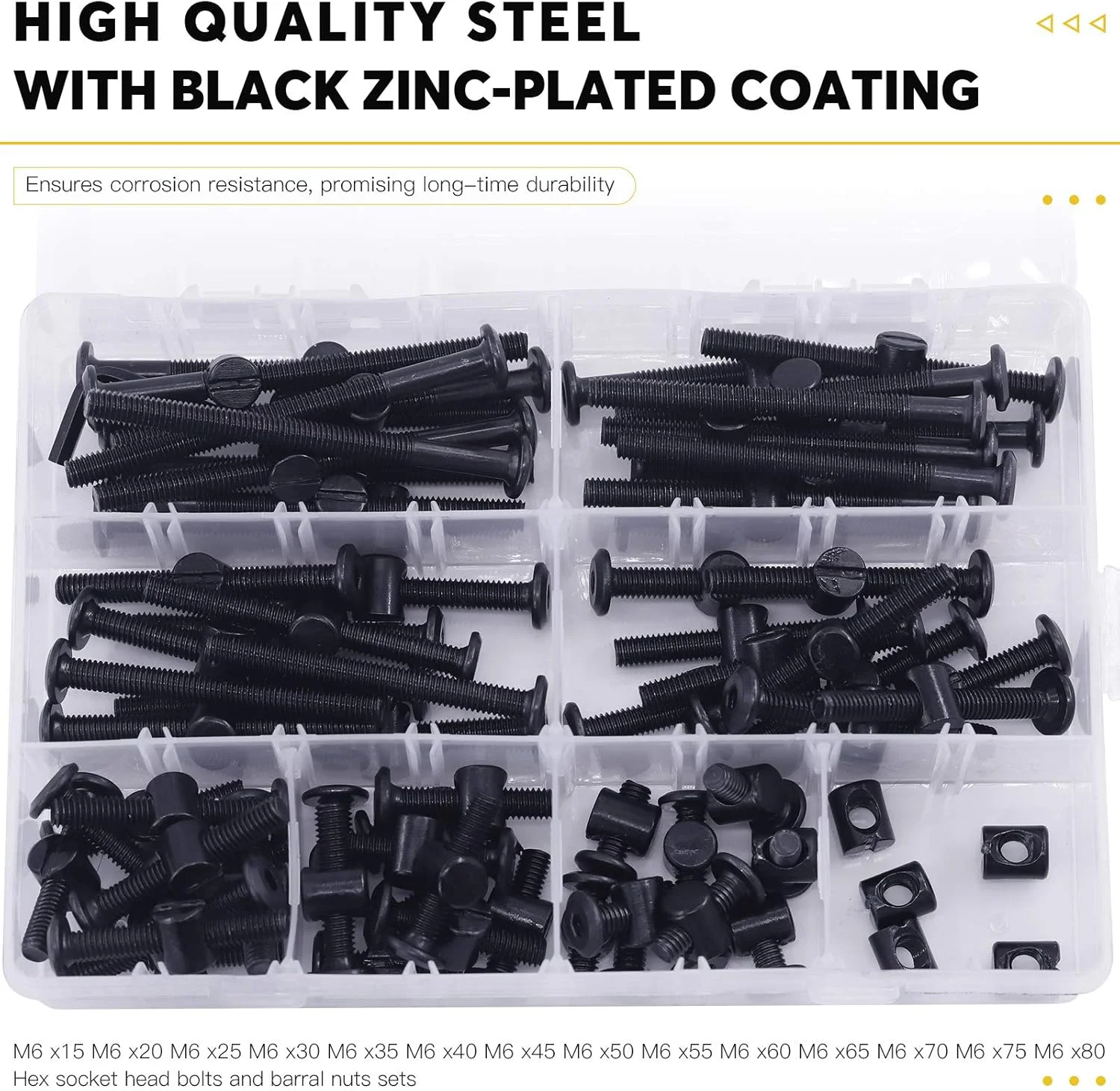 کیت جایگزینی سخت افزار پیچ های M6 Mardatt شامل 140 عدد پیچ در 14 سایز مختلف، پیچ های آلن مشکی و مهره های استوانه ای، مناسب برای تخت خواب و مبلمان