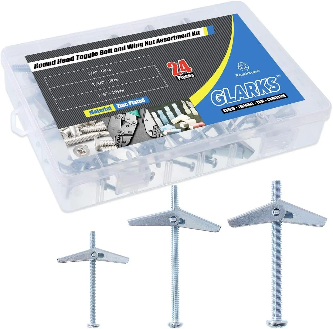 مجموعه 24 عددی پیچ پروانه ای و مهره بالدار سر گرد فولادی با روکش روی Glarks در اندازه های 1/8، 3/16 و 1/4 اینچ مجموعه 24 عددی پیچ پروانه ای و مهره بالدار سر گرد فولادی با روکش روی Glarks در اندازه های 1/8، 3/16 و 1/4 اینچ