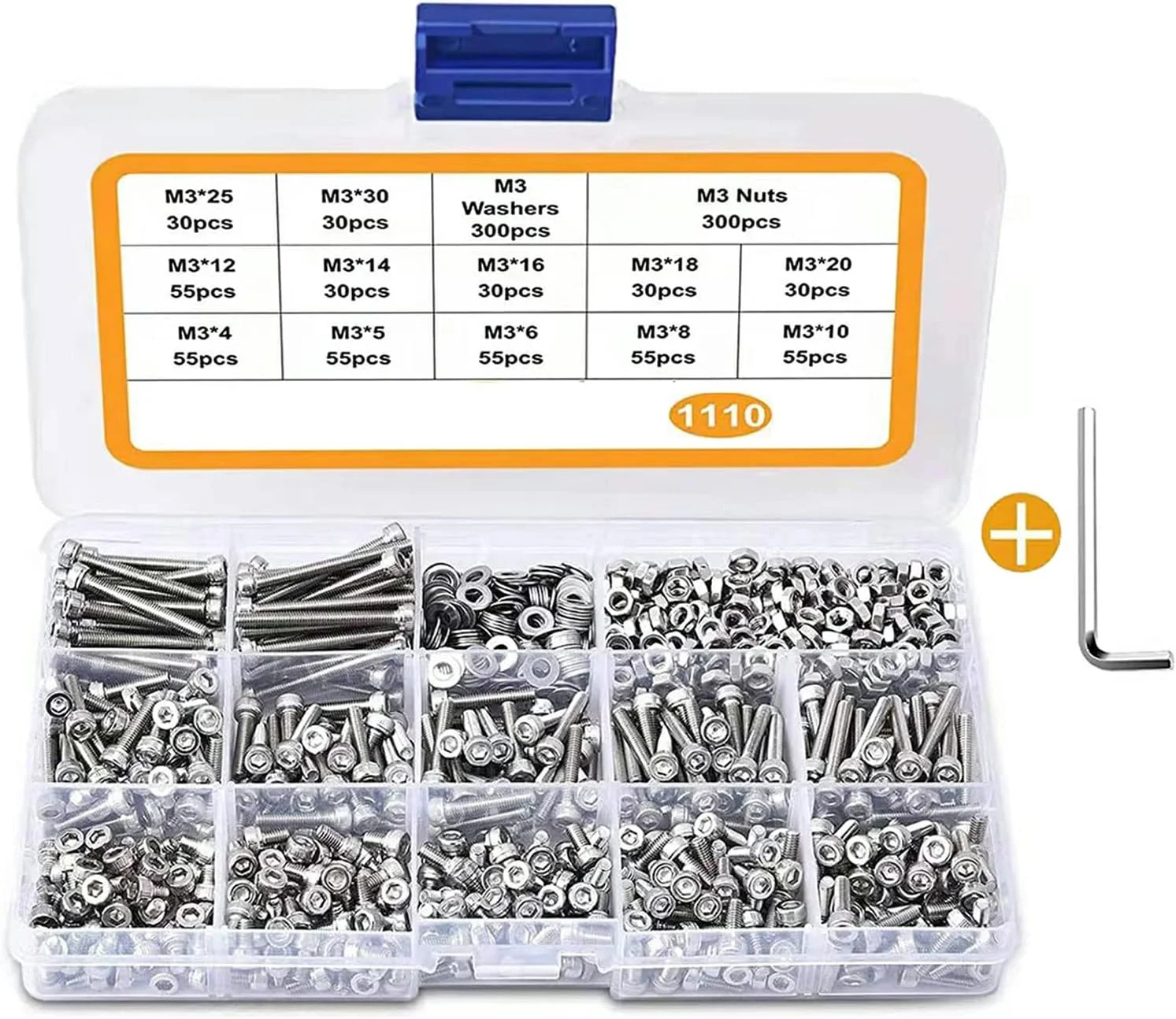 اکسفور 1110 عددی پیچ و مهره استیل ضد زنگ M3، مهره قفلی و مجموعه واشرهای تخت، مجموعه پیچ و مهره دقیق متریک، با 1 عدد آچار آلن رایگان، شامل جعبه ابزار اکسفور 1110 عددی پیچ و مهره استیل ضد زنگ M3، مهره قفلی و مجموعه واشرهای تخت، مجموعه پیچ و مهره دقیق متریک، با 1 عدد آچار آلن رایگان، شامل جعبه ابزار