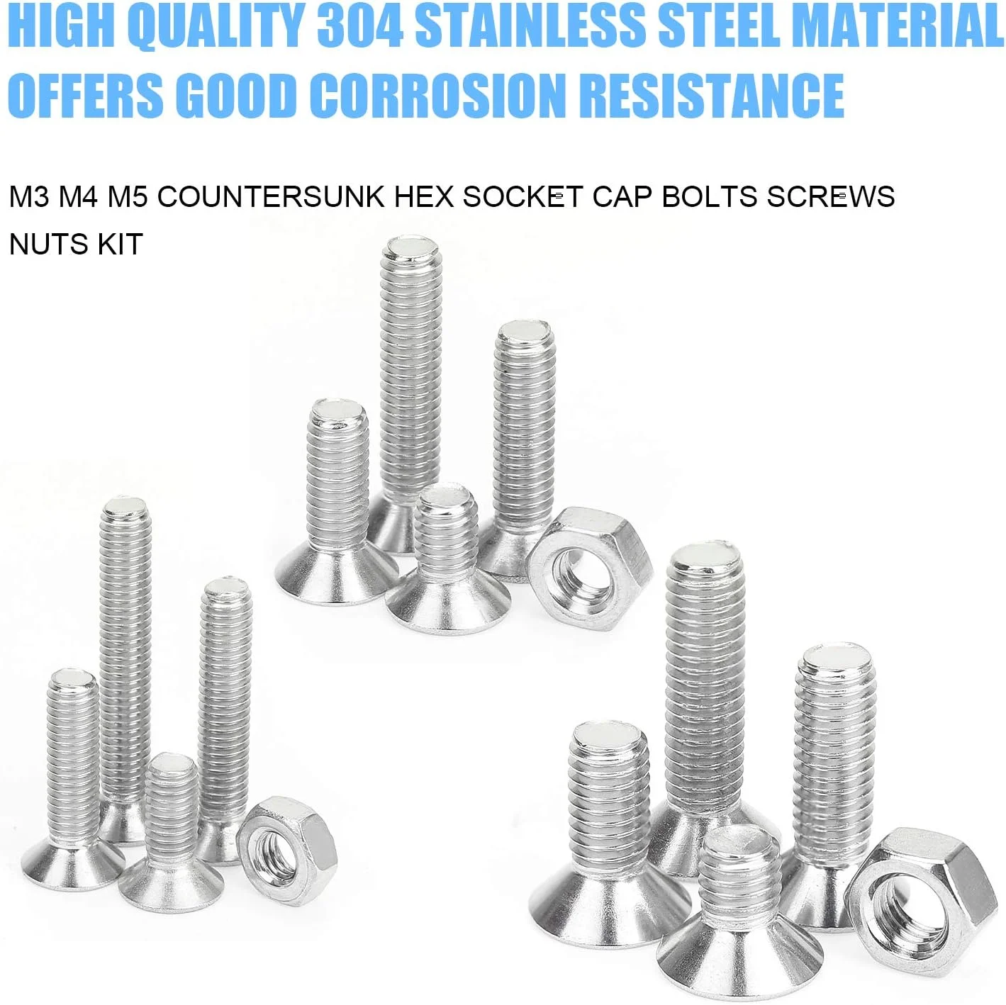 DYWISHKEY 500 عددی پیچ و مهره استیل ضد زنگ M3 M4 M5 با سر تخت و سوکت شش گوش به همراه آچار آلن
