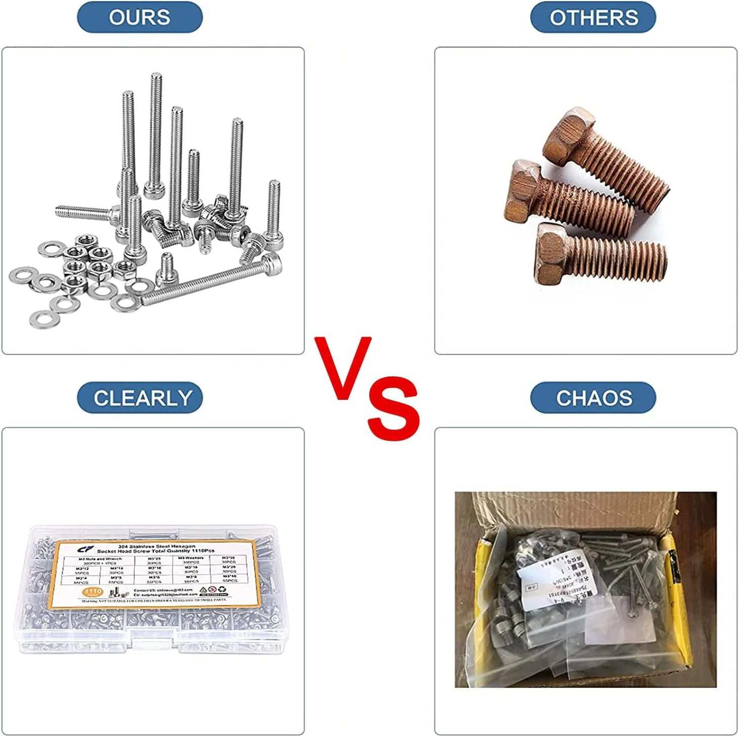 اکسفور 1110 عددی پیچ ​​و مهره استیل ضد زنگ M3، مهره قفلی و مجموعه واشرهای تخت، مجموعه پیچ و مهره دقیق متریک، با 1 عدد آچار آلن رایگان، شامل جعبه ابزار