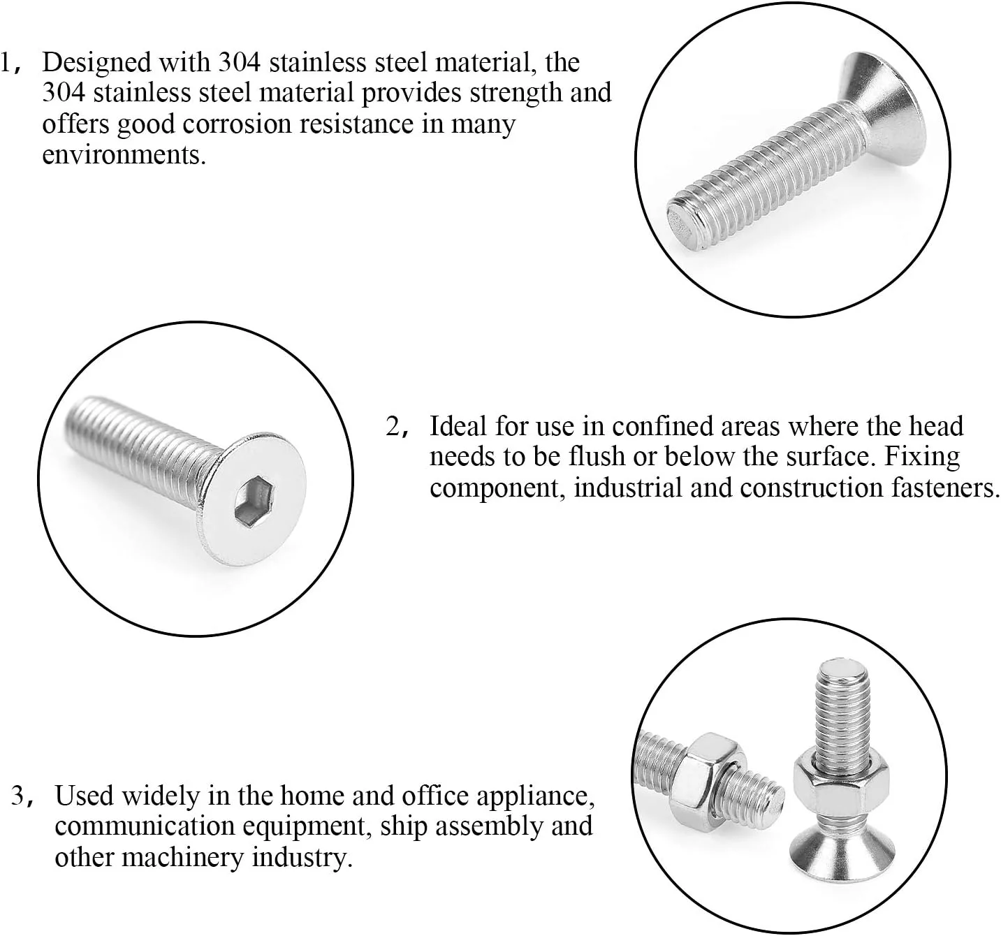 DYWISHKEY 500 عددی پیچ و مهره استیل ضد زنگ M3 M4 M5 با سر تخت و سوکت شش گوش به همراه آچار آلن