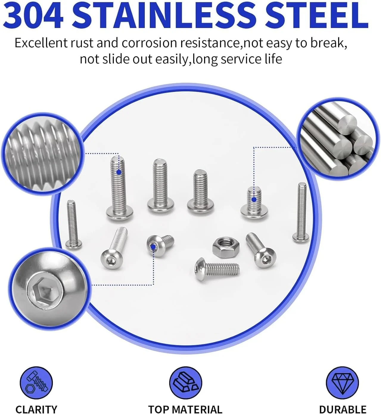 مجموعه 500 عددی پیچ و مهره استیل ضد زنگ Goodern M3-M5 با جعبه نگهداری و آچار برای ماشین آلات، ابزار دقیق، الکترونیک و موارد دیگر