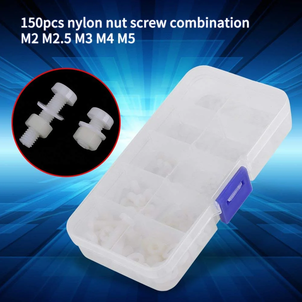 جعبه 150 عددی پیچ، مهره و واشر M2 M2.5 M3 M4 M5 به همراه جعبه نگهداری، مجموعه اتصالات مهره ای پلی آمید مناسب برای افراد مبتدی، صاحبان خانه و تعمیرکاران جعبه 150 عددی پیچ، مهره و واشر M2 M2.5 M3 M4 M5 به همراه جعبه نگهداری، مجموعه اتصالات مهره ای پلی آمید مناسب برای افراد مبتدی، صاحبان خانه و تعمیرکاران