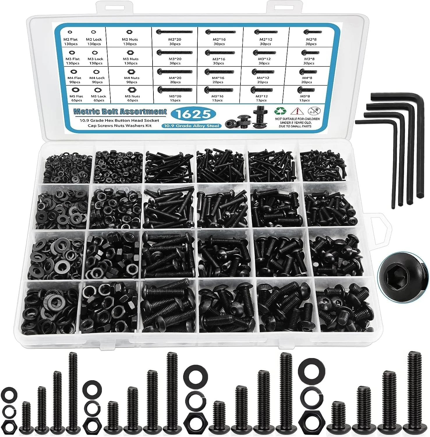 مجموعه مهره و پیچ M2 M3 M4 M5، 1625 قطعه پیچ و مهره فولادی کربنی با سر سوکت شش گوش، کیت اتصالات رزوه ای پیچ و مهره شش گوش با 4 عدد آچار آلن رایگان مجموعه مهره و پیچ M2 M3 M4 M5، 1625 قطعه پیچ و مهره فولادی کربنی با سر سوکت شش گوش، کیت اتصالات رزوه ای پیچ و مهره شش گوش با 4 عدد آچار آلن رایگان