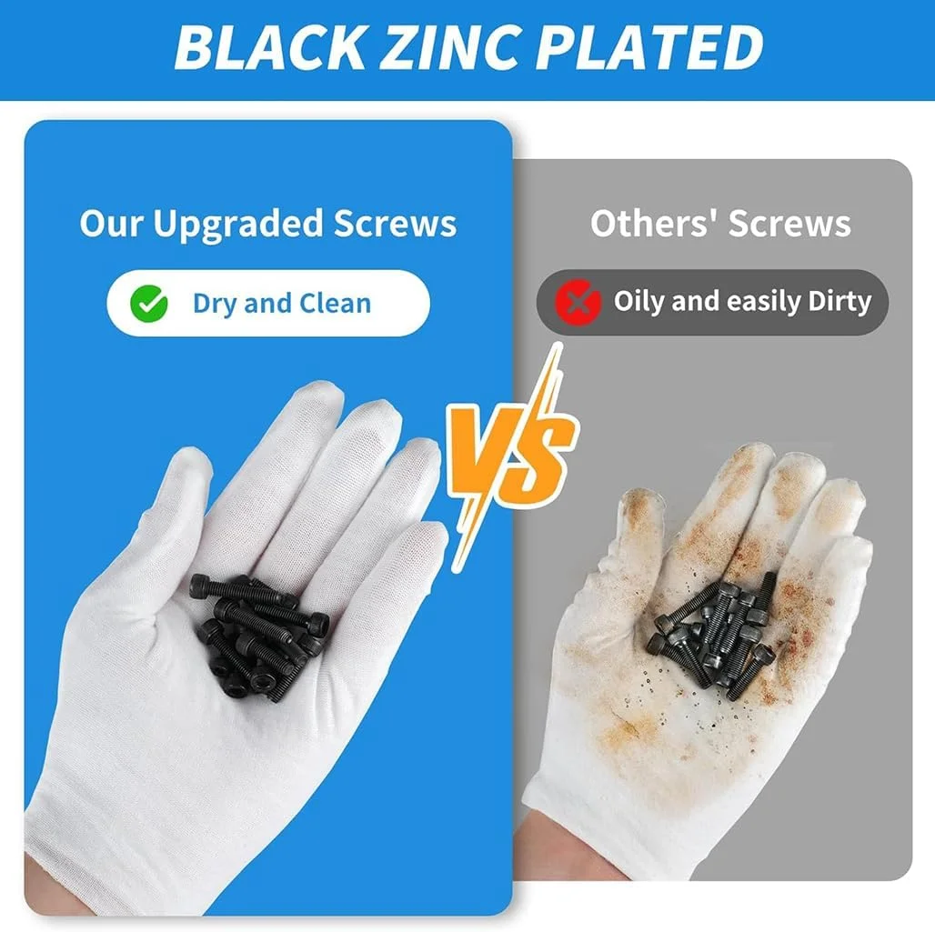 مجموعه 460 عددی پیچ و مهره سر استوانه ای آلنی Goodern M3 M4 M5، فولاد آلیاژی گرید 12.9 با روکش زینک مشکی ضد زنگ، مجموعه متنوع پیچ و مهره با جعبه نگهداری