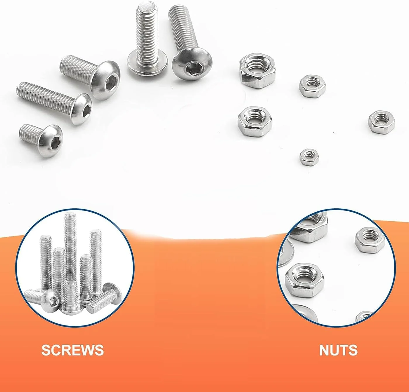 MRTURK REVHQ 480Pcs Grade 12.9 Nuts and Bolts Assortment Kit M3 M4 M5 Socket Head Cap Screws Set Alloy Steel Machine Screws and Nuts Silver with Wrench