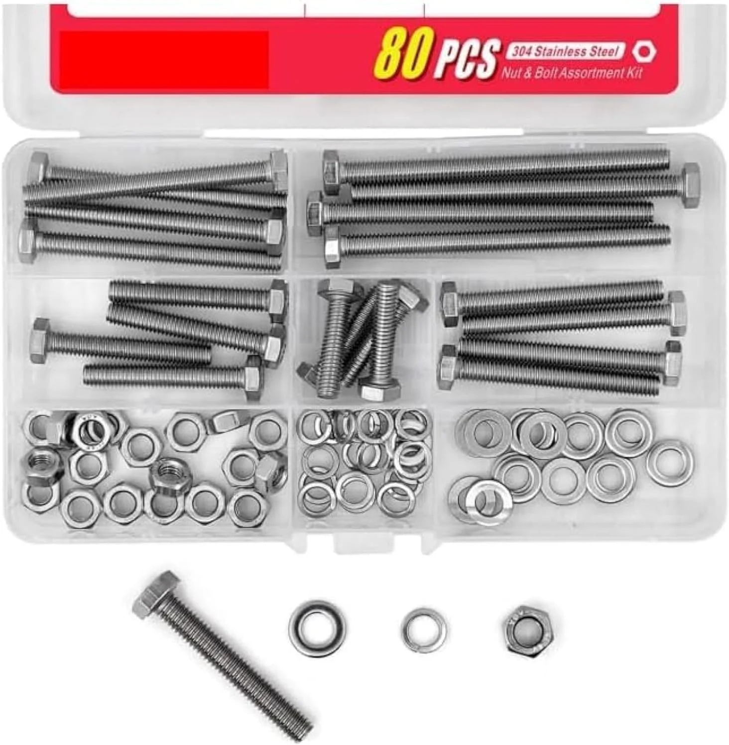 مجموعه 20 عددی پیچ و مهره M6 استیل ضد زنگ با سر شش گوش و واشرهای تخت و قفلی، استیل 304 (18-8)، رزوه کامل، طول 25mm 40mm 50mm 60mm 80mm مجموعه 20 عددی پیچ و مهره M6 استیل ضد زنگ با سر شش گوش و واشرهای تخت و قفلی، استیل 304 (18-8)، رزوه کامل، طول 25mm 40mm 50mm 60mm 80mm