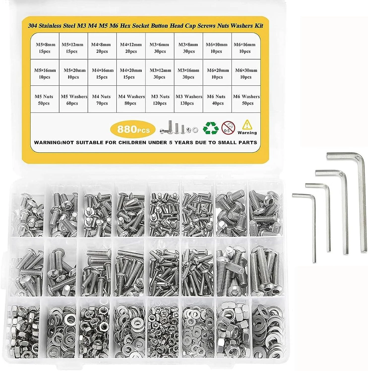880 عدد پیچ و مهره M6 M5 M4 M3، واشر فنری و تخت، مجموعه متنوع، پیچ و مهره استیل ضد زنگ با سر دکمه ای و سوکت شش گوش، به همراه 4 عدد آچار آلن رایگان، به همراه جعبه ابزار 880 عدد پیچ و مهره M6 M5 M4 M3، واشر فنری و تخت، مجموعه متنوع، پیچ و مهره استیل ضد زنگ با سر دکمه ای و سوکت شش گوش، به همراه 4 عدد آچار آلن رایگان، به همراه جعبه ابزار