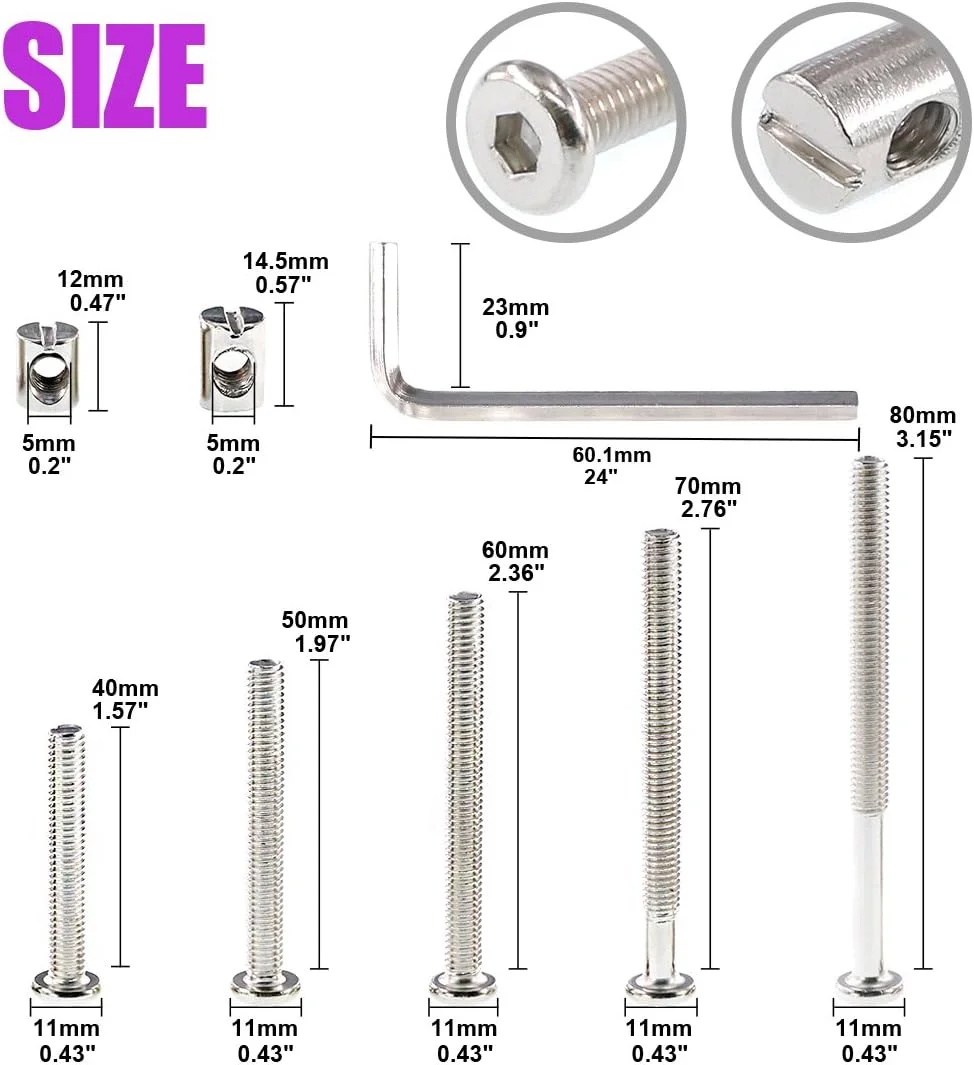 مجموعه 100 عددی پیچ و مهره تخت خواب کودک Swpeet، روکش نیکل M6 × 40/50/60/70/80 میلی متر پیچ تخت نوزاد با سر استوانه ای و مهره های استوانه ای به همراه 1 عدد آچار آلن، مناسب برای مبلمان، تخت نوزاد مجموعه 100 عددی پیچ و مهره تخت خواب کودک Swpeet، روکش نیکل M6 × 40/50/60/70/80 میلی متر پیچ تخت نوزاد با سر استوانه ای و مهره های استوانه ای به همراه 1 عدد آچار آلن، مناسب برای مبلمان، تخت نوزاد