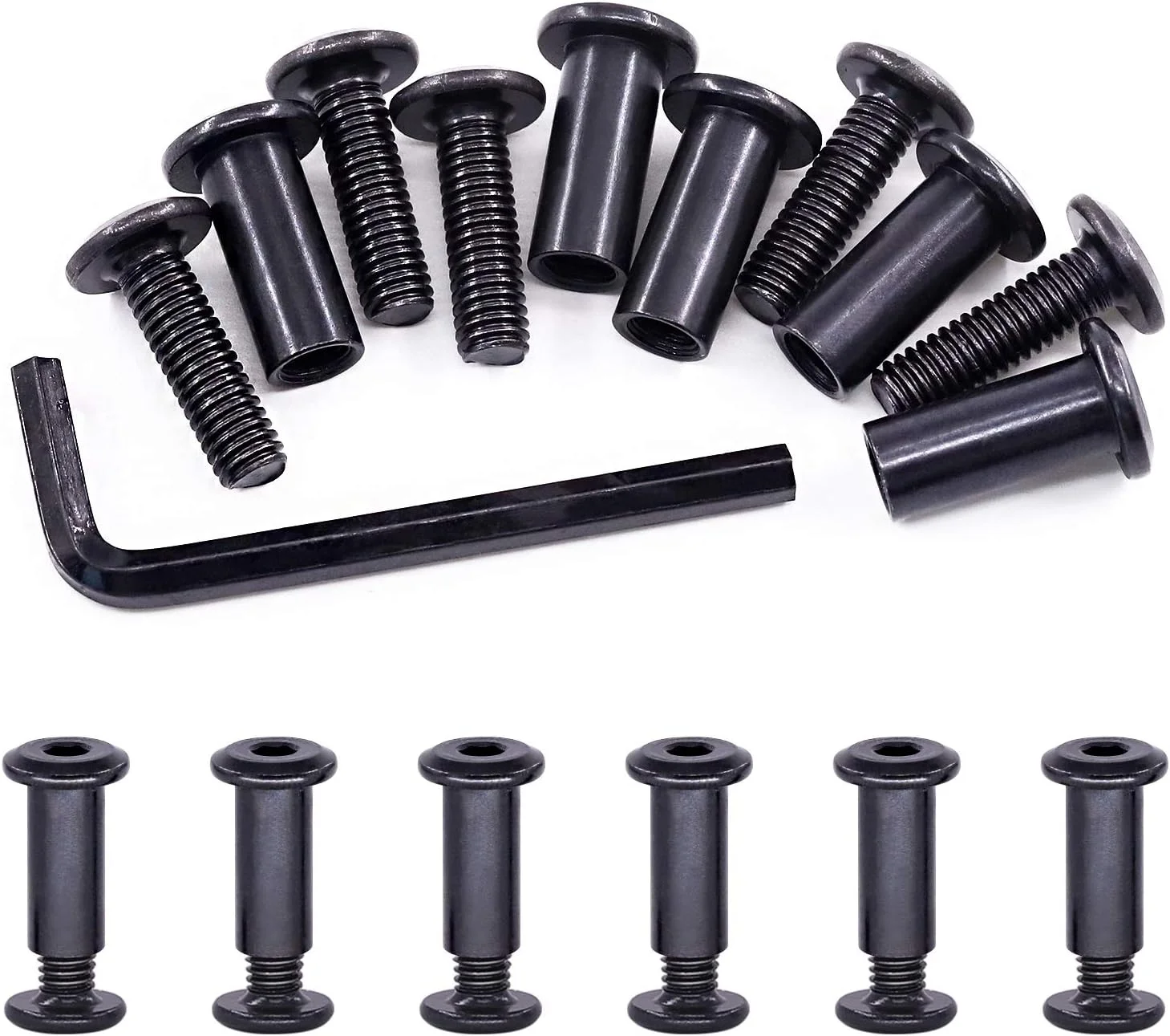 مجموعه 25 عددی پیچ و مهره استوانه ای M6x20mm فولادی کربنی با سر استوانه ای و آچار آلن، مناسب برای اتصال مبلمان، سگک کمربند و اتصال چرم مجموعه 25 عددی پیچ و مهره استوانه ای M6x20mm فولادی کربنی با سر استوانه ای و آچار آلن، مناسب برای اتصال مبلمان، سگک کمربند و اتصال چرم