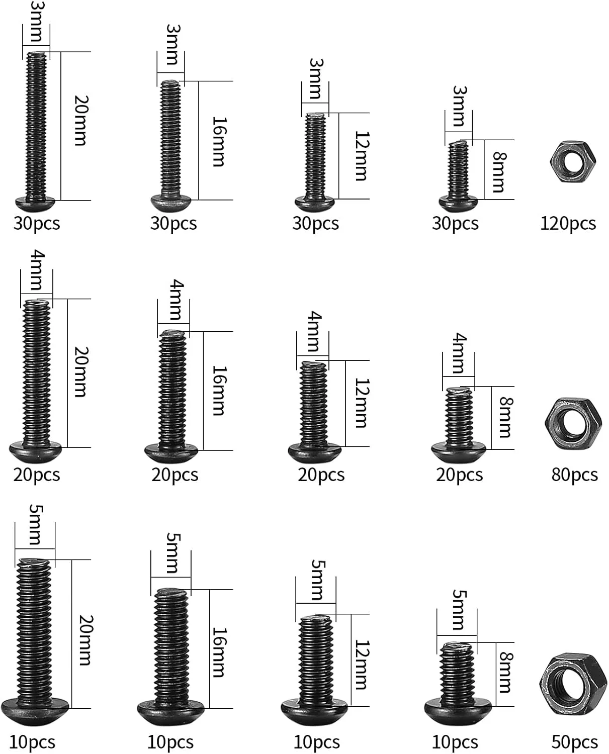 مجموعه 500 عددی مهره و پیچ Cents Matter، کیت پیچ های سر استوانه ای شش گوش مشکی، پیچ و مهره های M3/M4/M5 با جعبه مجموعه 500 عددی مهره و پیچ Cents Matter، کیت پیچ های سر استوانه ای شش گوش مشکی، پیچ و مهره های M3/M4/M5 با جعبه