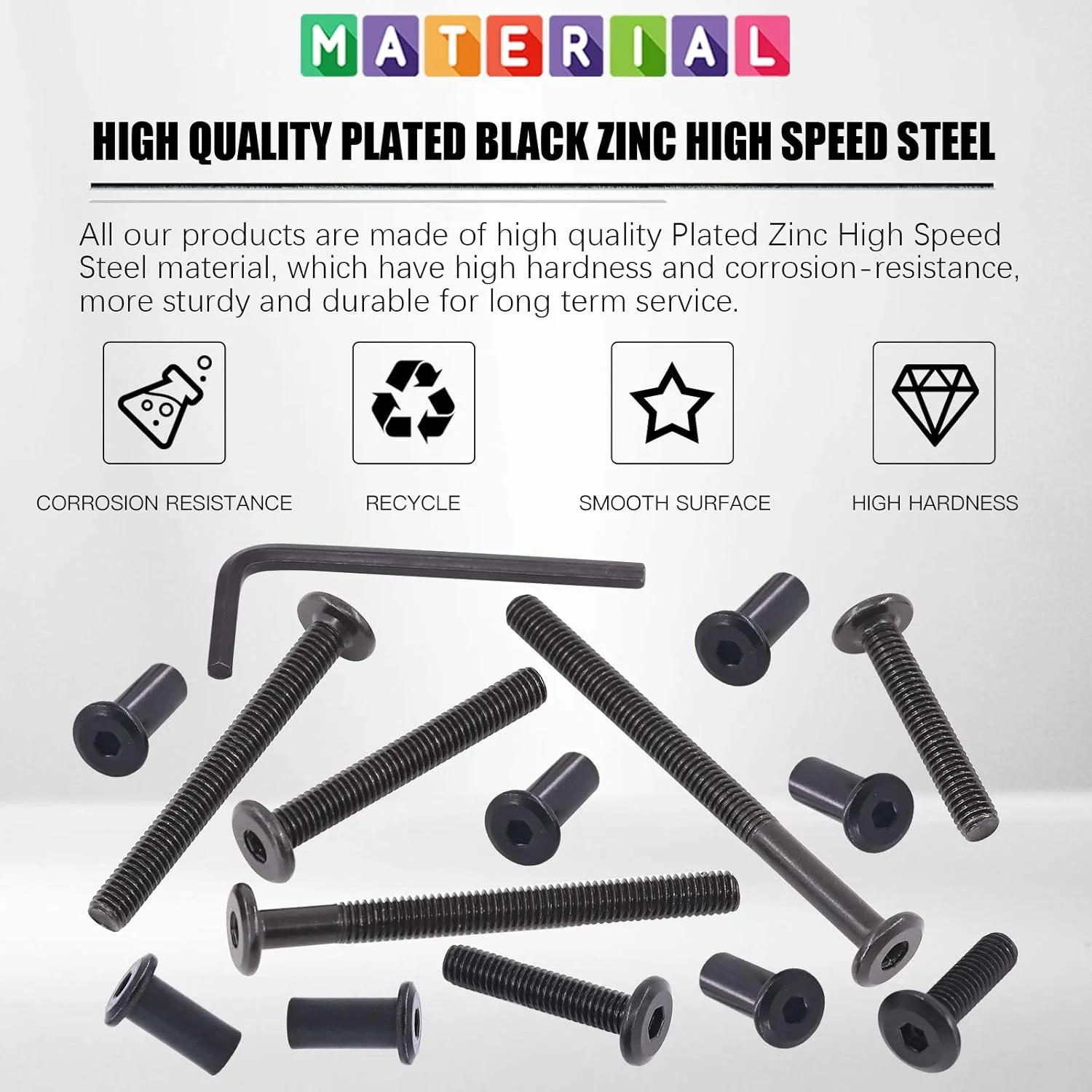 مجموعه پیچ و مهره 85 عددی Glarks M6x16/ 25/35/ 45/55/ 65/ 75 میلی متری مشکی با سر استوانه ای و سوکت شش گوش، پیچ و مهره های آلن برای تخت خواب، مبلمان، صندلی، میز و کابینت