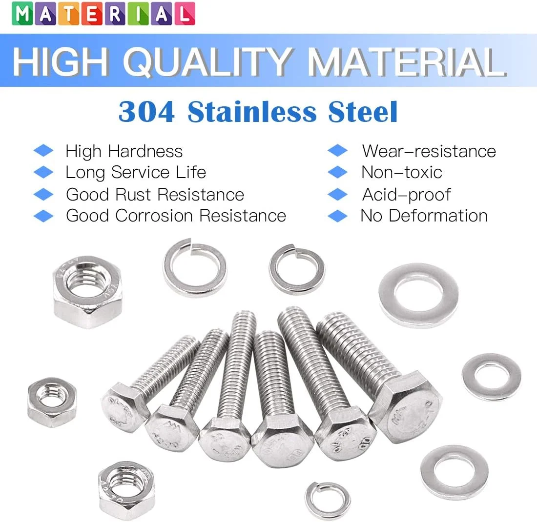 مجموعه پیچ و مهره استیل ضد زنگ Glarks شامل 510 قطعه پیچ، مهره قفلی و واشر تخت