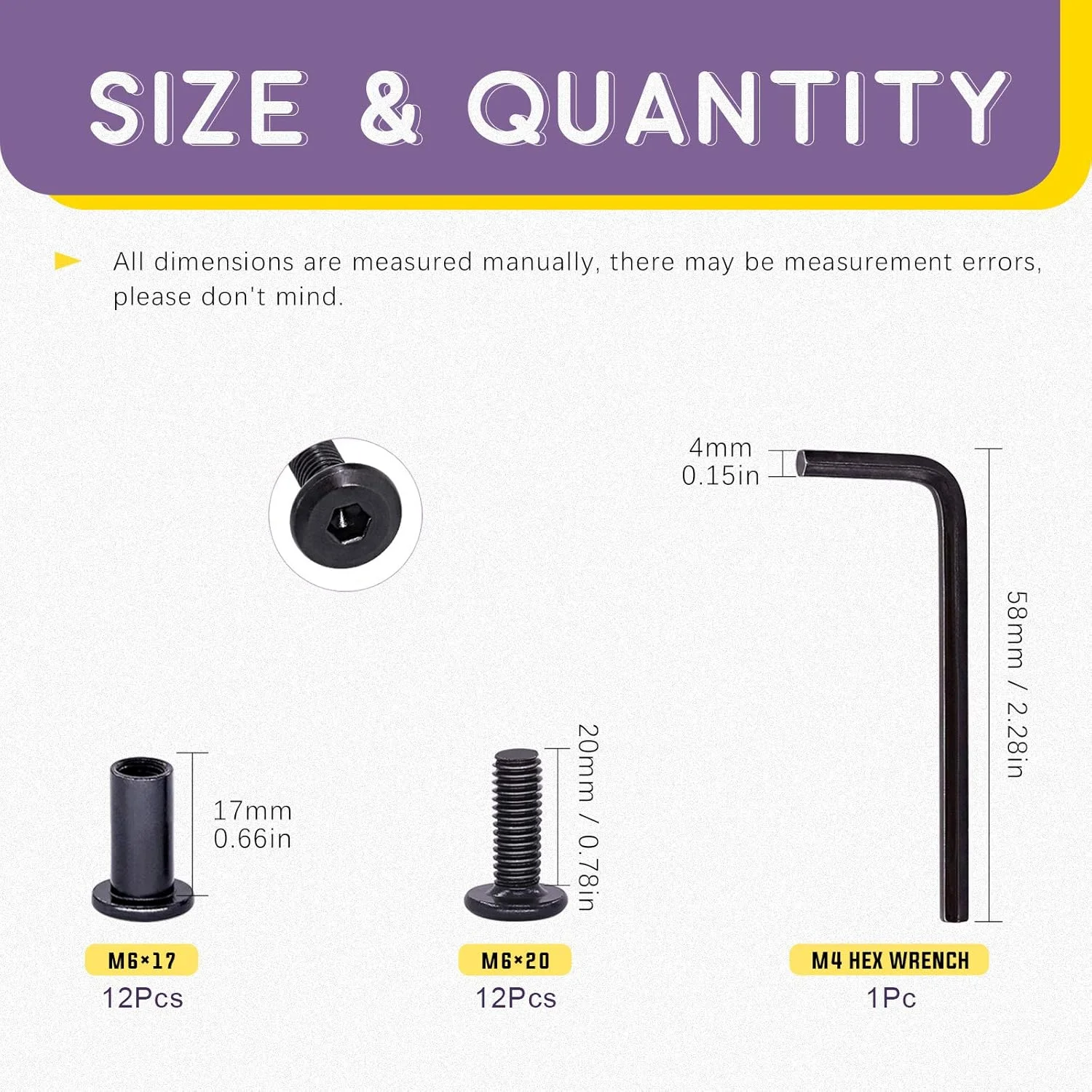 مجموعه 25 عددی پیچ و مهره استوانه ای M6x20mm فولادی کربنی با سر استوانه ای و آچار آلن، مناسب برای اتصال مبلمان، سگک کمربند و اتصال چرم