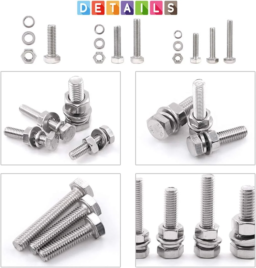 مجموعه پیچ و مهره استیل ضد زنگ Glarks شامل 510 قطعه پیچ، مهره قفلی و واشر تخت