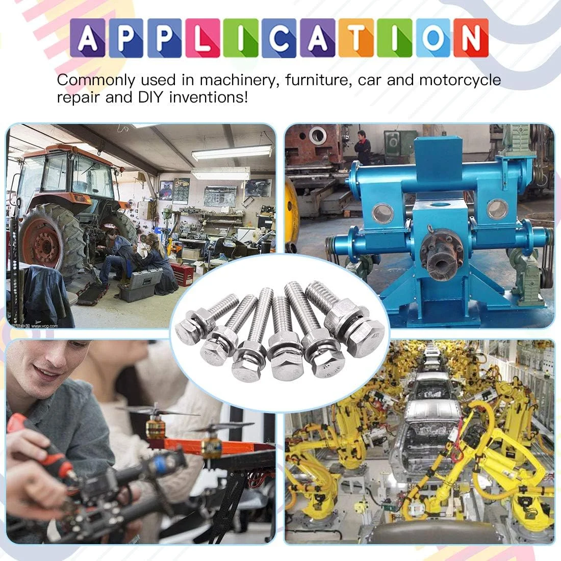 مجموعه پیچ و مهره استیل ضد زنگ Glarks شامل 510 قطعه پیچ، مهره قفلی و واشر تخت