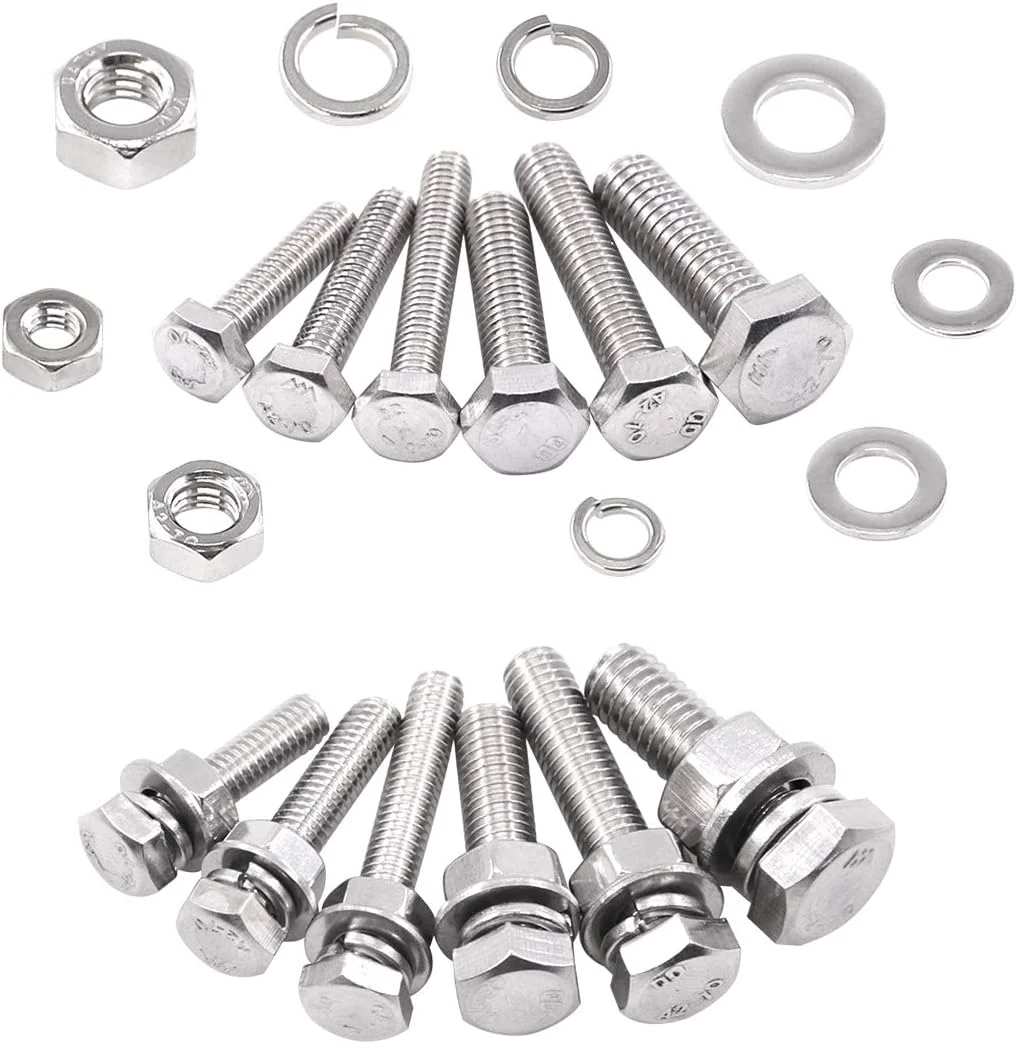 مجموعه پیچ و مهره استیل ضد زنگ Glarks شامل 510 قطعه پیچ، مهره قفلی و واشر تخت