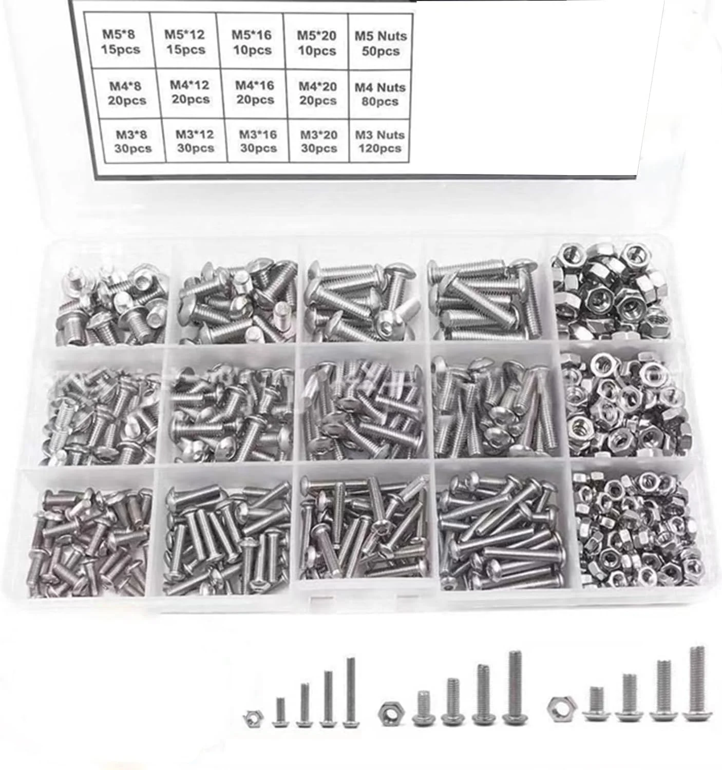 مجموعه 500 عددی پیچ و مهره M3 M4 M5، پیچ های استیل 304 با سر دکمه ای شش گوش، رزوه متریک، پیچ و مهره های ماشینی با درایو آلن شش ضلعی، مجموعه سخت افزاری استاندارد مجموعه 500 عددی پیچ و مهره M3 M4 M5، پیچ های استیل 304 با سر دکمه ای شش گوش، رزوه متریک، پیچ و مهره های ماشینی با درایو آلن شش ضلعی، مجموعه سخت افزاری استاندارد