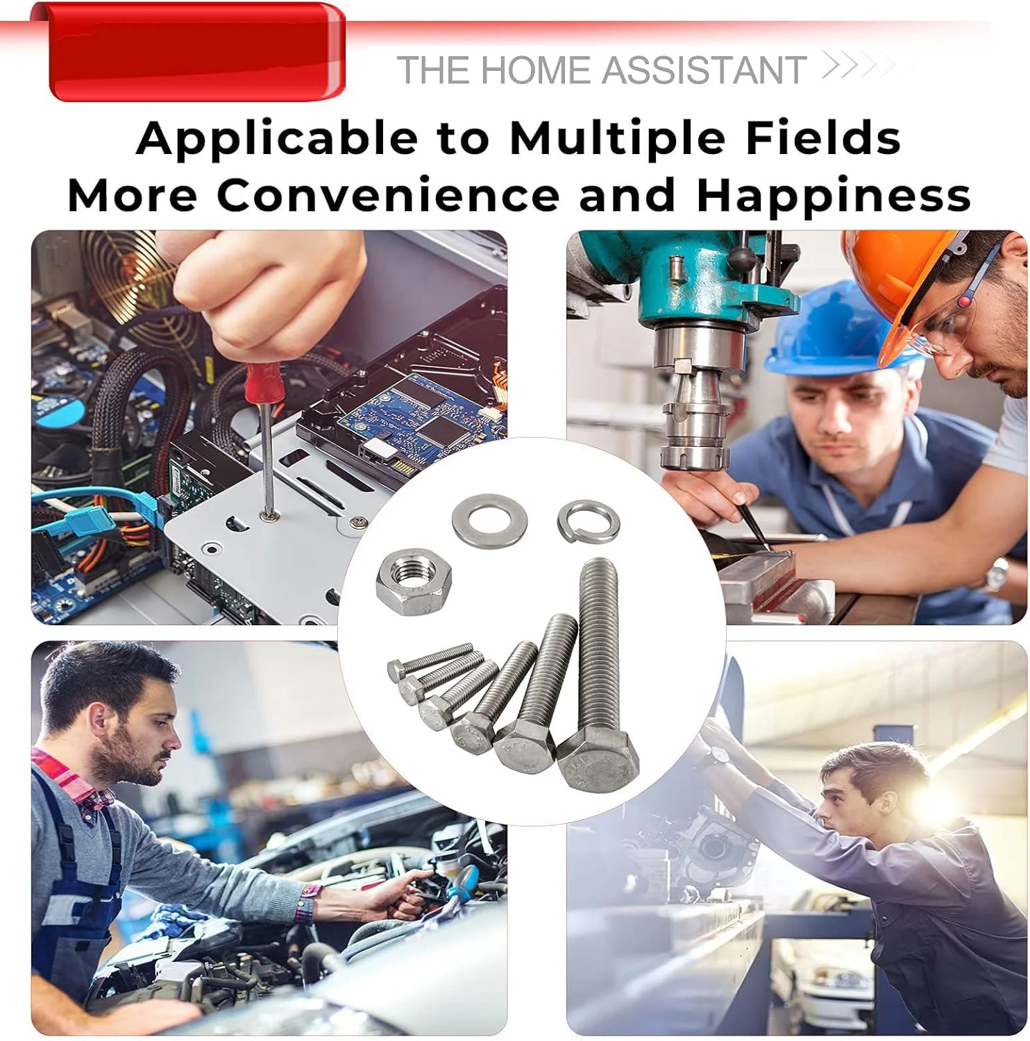 کیت متنوع پیچ، مهره، واشر قفلی و واشر تخت M3 M4 M5 M6 M8 M10، پیچ و مهره استیل ضد زنگ با سر شش گوش تخت، مجموعه دقیق پیچ و مهره متریک، شامل جعبه ابزار، 244 عدد