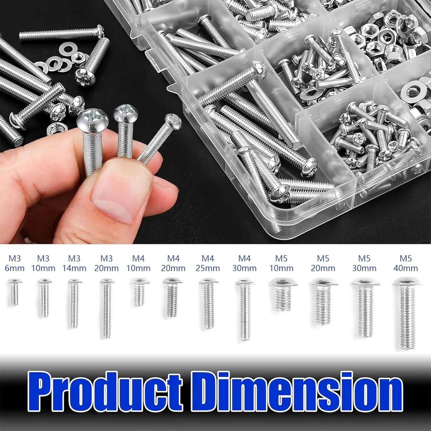 مجموعه پیچ و مهره، پیچ های فولادی کربنی M3، M4، M5، مهره ها، واشرها، همراه با جعبه نگهداری مجموعه پیچ و مهره، پیچ های فولادی کربنی M3، M4، M5، مهره ها، واشرها، همراه با جعبه نگهداری