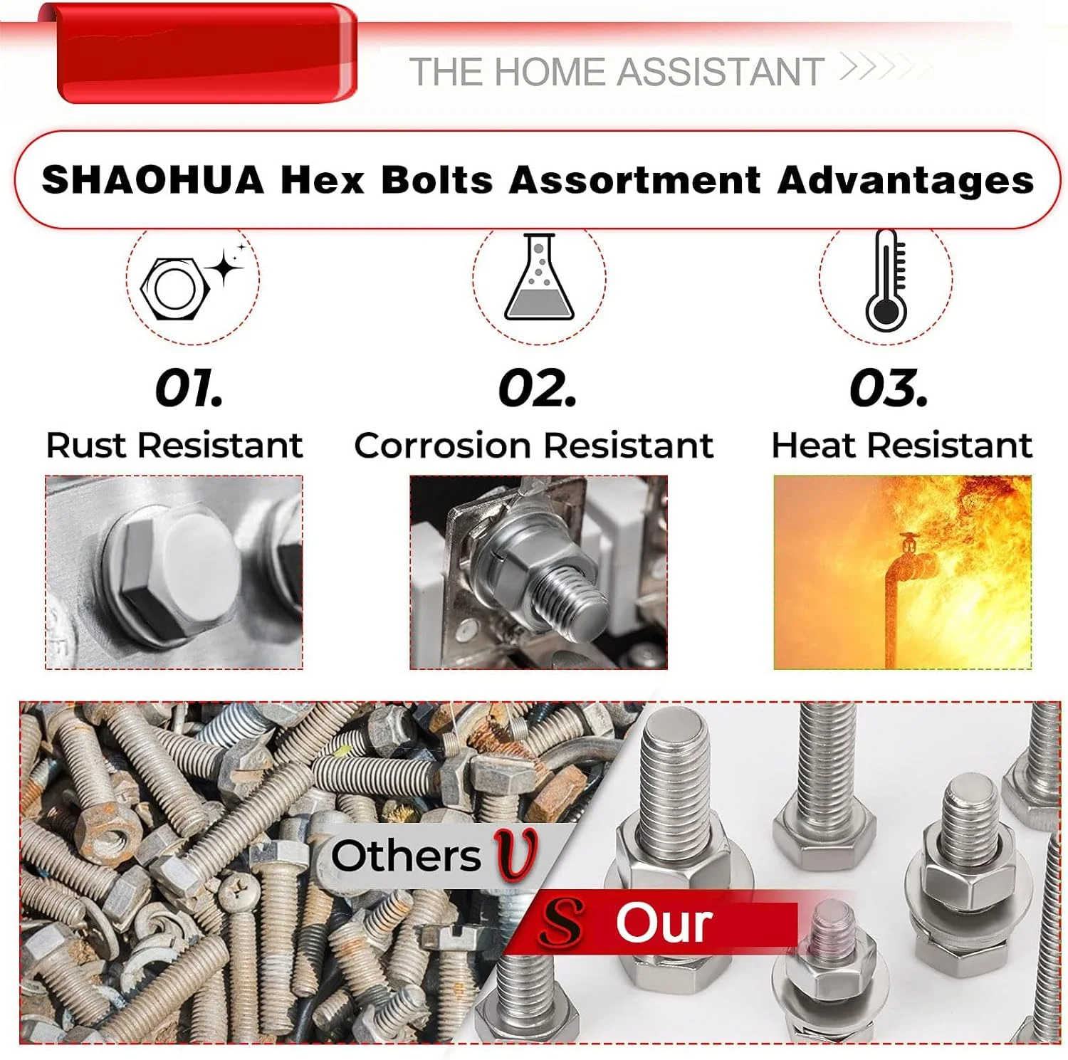 کیت متنوع پیچ، مهره، واشر قفلی و واشر تخت M3 M4 M5 M6 M8 M10، پیچ و مهره استیل ضد زنگ با سر شش گوش تخت، مجموعه دقیق پیچ و مهره متریک، شامل جعبه ابزار، 244 عدد