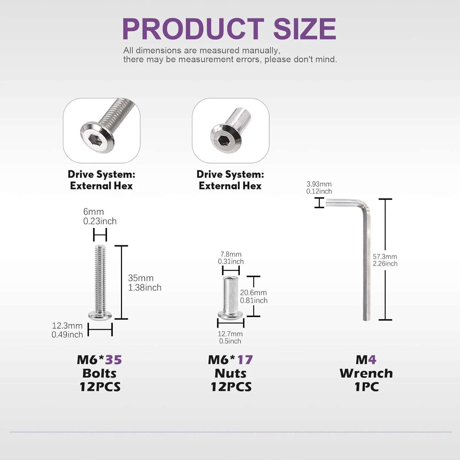 مجموعه 25 عددی پیچ های صحافی نقره ای روکش نیکل M6x35mm Swpeet با آچار آلن، مناسب برای مبلمان، سگک کمربند مجموعه 25 عددی پیچ های صحافی نقره ای روکش نیکل M6x35mm Swpeet با آچار آلن، مناسب برای مبلمان، سگک کمربند