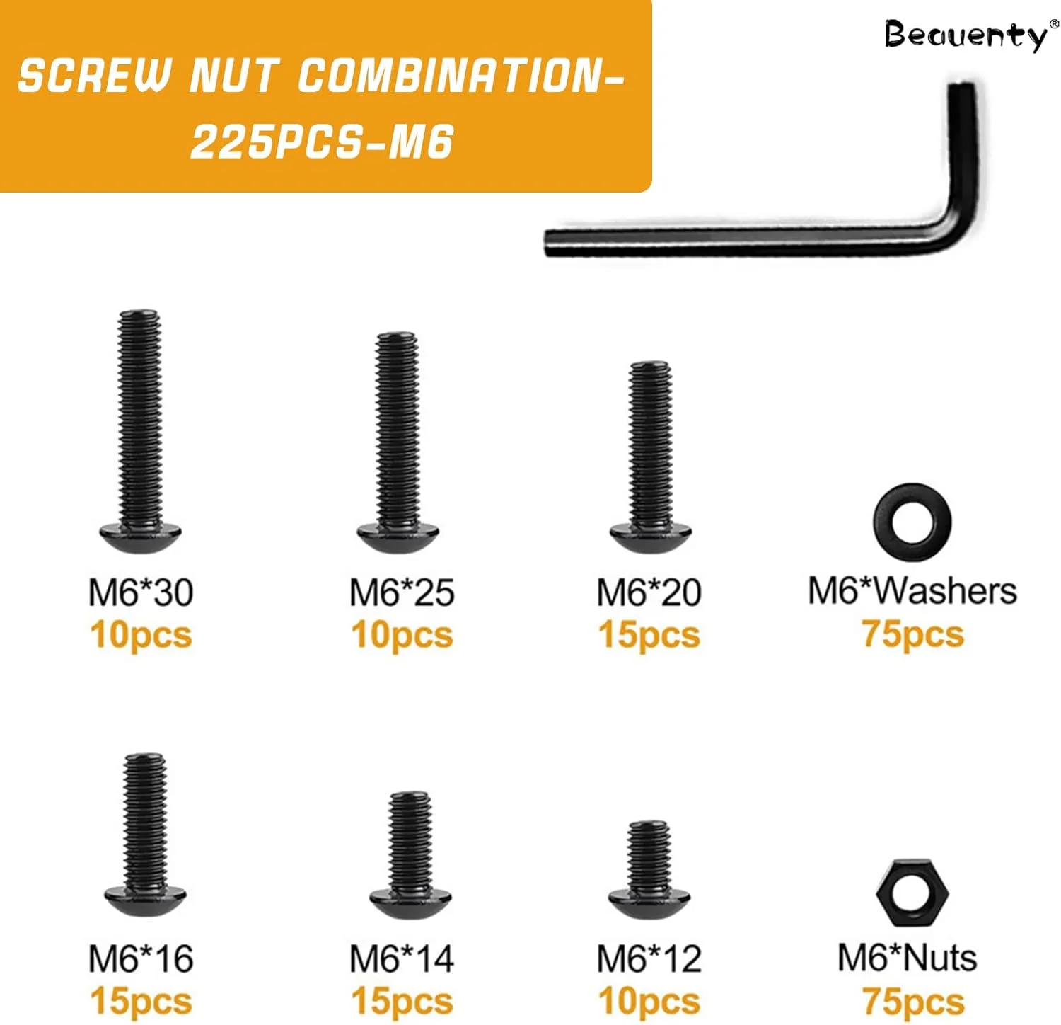 مجموعه پیچ و مهره استوانه ای سر شش گوش فولاد کربنی M6 Beauenty (225 عددی) مجموعه پیچ و مهره استوانه ای سر شش گوش فولاد کربنی M6 Beauenty (225 عددی)