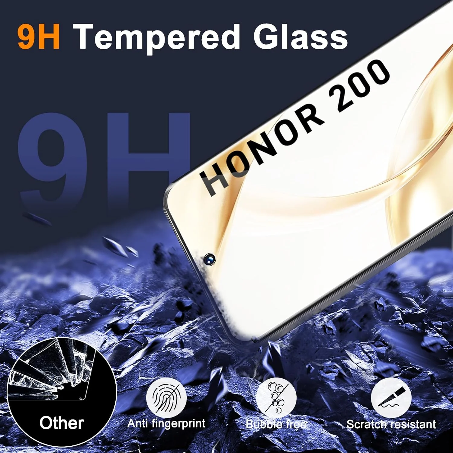 محافظ صفحه نمایش شیشه ای حرارت دیده GEEMEE برای گوشی Honor 200 به همراه محافظ لنز دوربین، 2 + 2 تکه، سختی 9H، شیشه حرارت دیده با حساسیت بالا