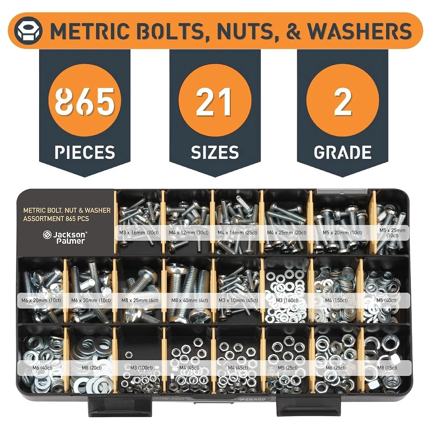 جعبه ابزار 2050 تکه جکسون پالمر شامل پیچ، مهره، بولت و واشر (3 سینی) جعبه ابزار 2050 تکه جکسون پالمر شامل پیچ، مهره، بولت و واشر (3 سینی)