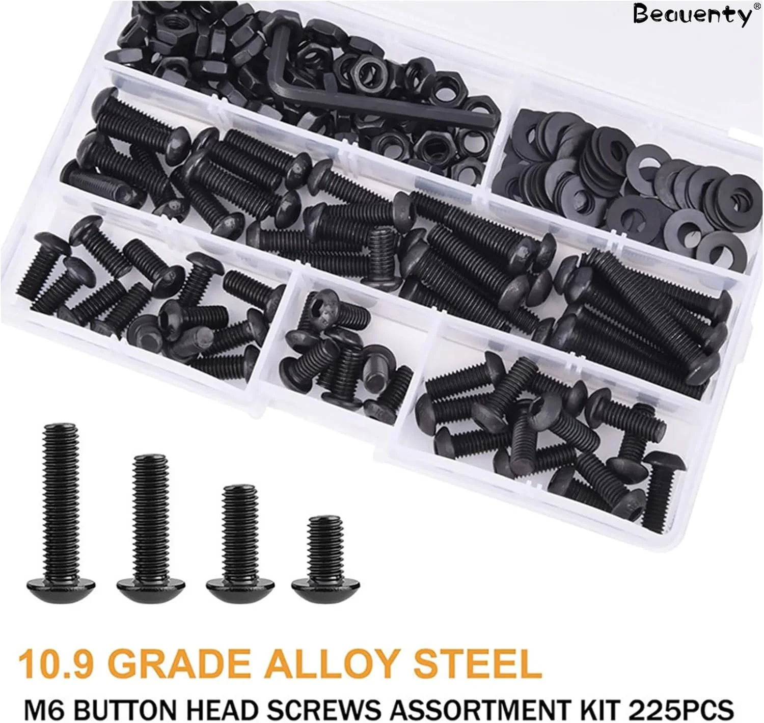 مجموعه پیچ و مهره استوانه ای سر شش گوش فولاد کربنی M6 Beauenty (225 عددی) مجموعه پیچ و مهره استوانه ای سر شش گوش فولاد کربنی M6 Beauenty (225 عددی)