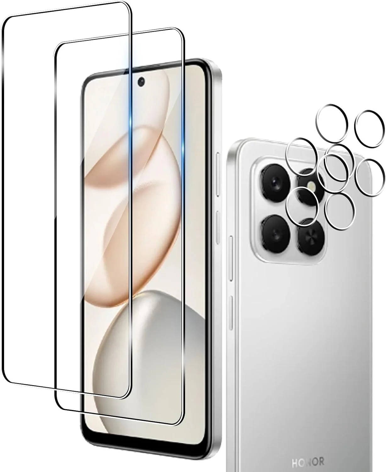 محافظ صفحه نمایش Wookfiss برای گوشی Honor 400 Smart 5G از جنس شیشه حرارت دیده، 2 عدد محافظ صفحه نمایش شیشه ای و 2 عدد محافظ دوربین، سختی 9H، ضد خش، ضد حباب، شفافیت HD