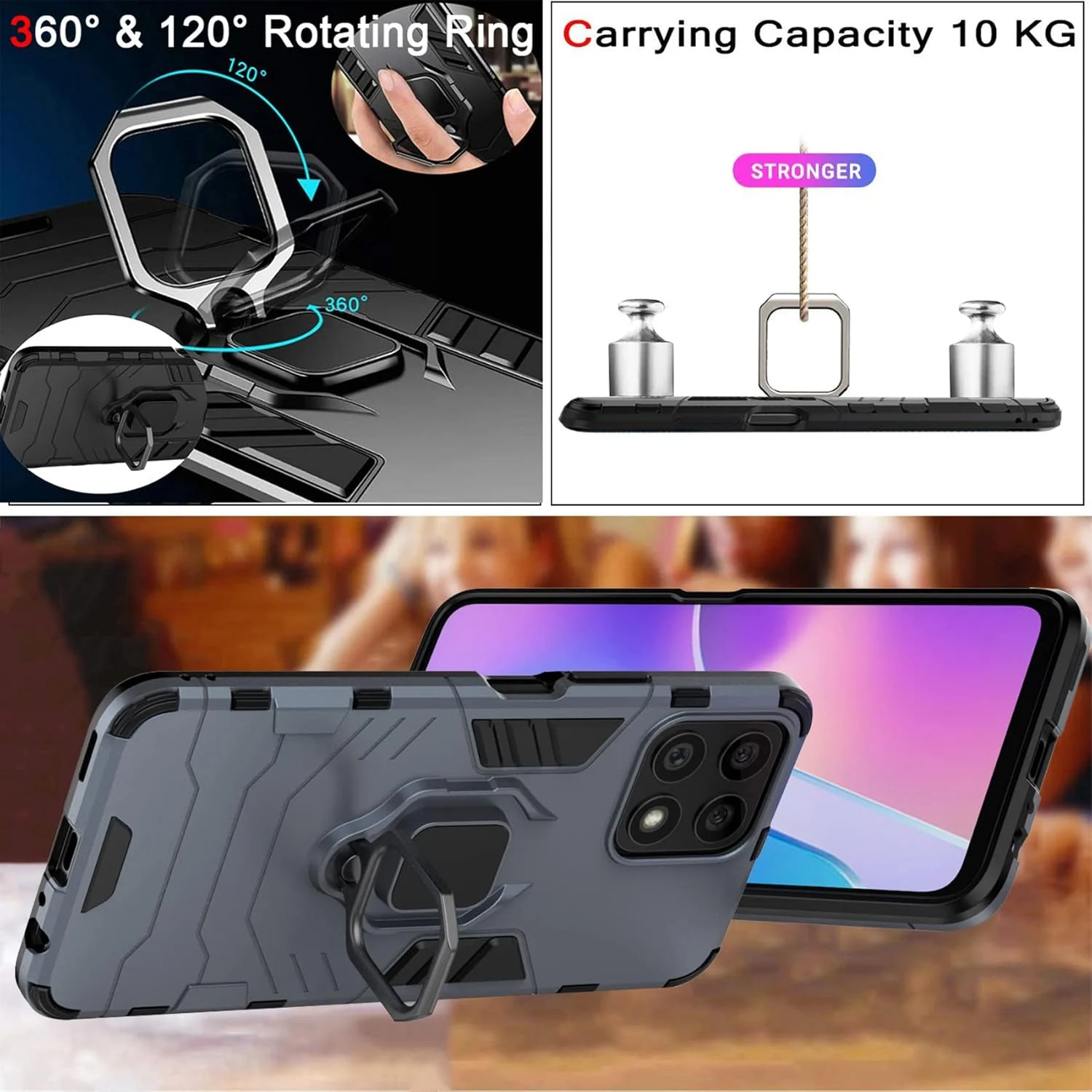 قاب گوشی ESTH® برای آنر X8 به همراه 2 عدد محافظ صفحه نمایش، [پایه چرخان 360 درجه] [محافظت ضد سقوط درجه نظامی]، سازگار با هولدر مغناطیسی خودرو، آبی