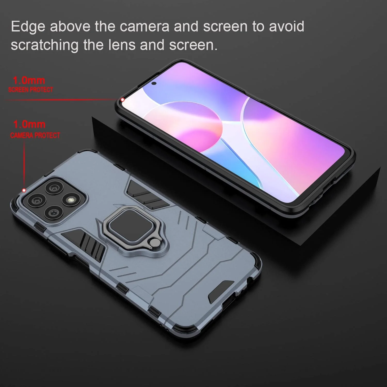 قاب گوشی ESTH® برای آنر X8 به همراه 2 عدد محافظ صفحه نمایش، [پایه چرخان 360 درجه] [محافظت ضد سقوط درجه نظامی]، سازگار با هولدر مغناطیسی خودرو، آبی