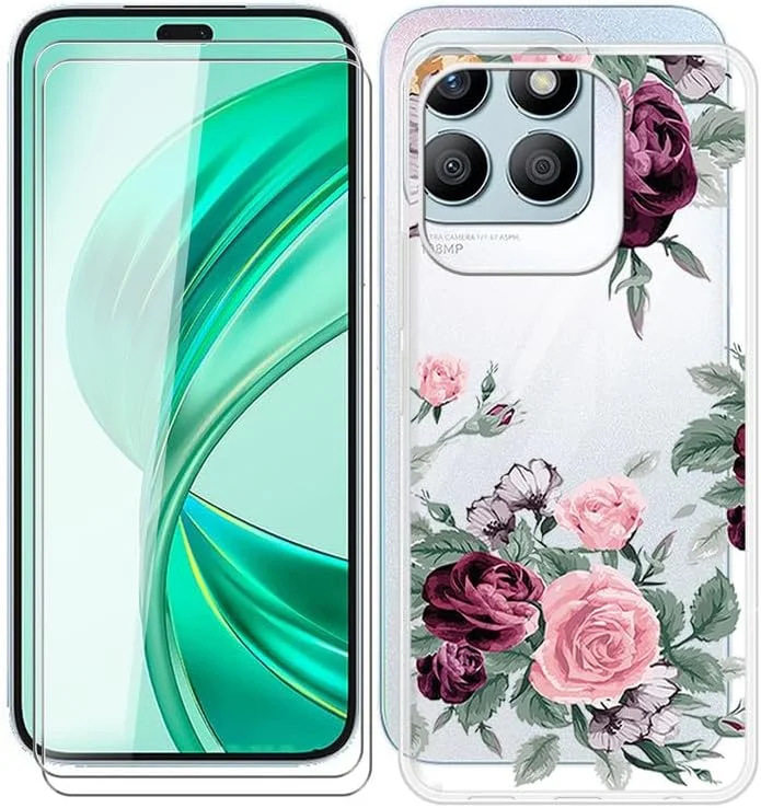 کاور گوشی آنر X8b به همراه محافظ صفحه نمایش شیشه ای، قاب سیلیکونی شفاف ضد زردی، 2 عدد محافظ صفحه نمایش برای آنر X8b (6.70 اینچ) - گل صورتی کاور گوشی آنر X8b به همراه محافظ صفحه نمایش شیشه ای، قاب سیلیکونی شفاف ضد زردی، 2 عدد محافظ صفحه نمایش برای آنر X8b (6.70 اینچ) - گل صورتی