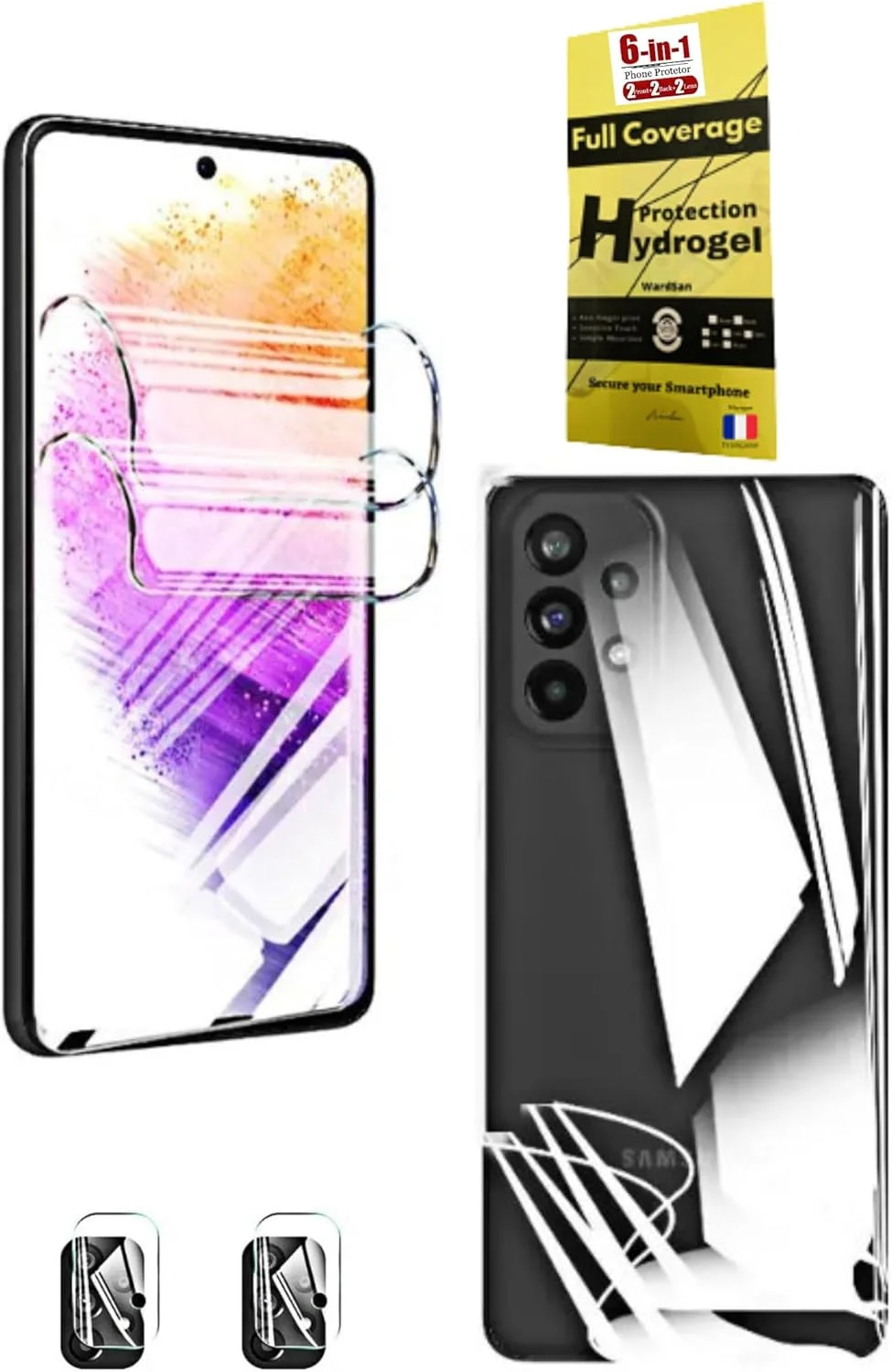 WardSan [6 تکه برای سری Honor - 4 محافظ صفحه نمایش هیدروژل 2 جلو و 2 عقب 3D + 2 شیشه ای برای دوربین | سازگار با قاب | فیلم نرم | بهتر از شیشه ای (Honor 90)