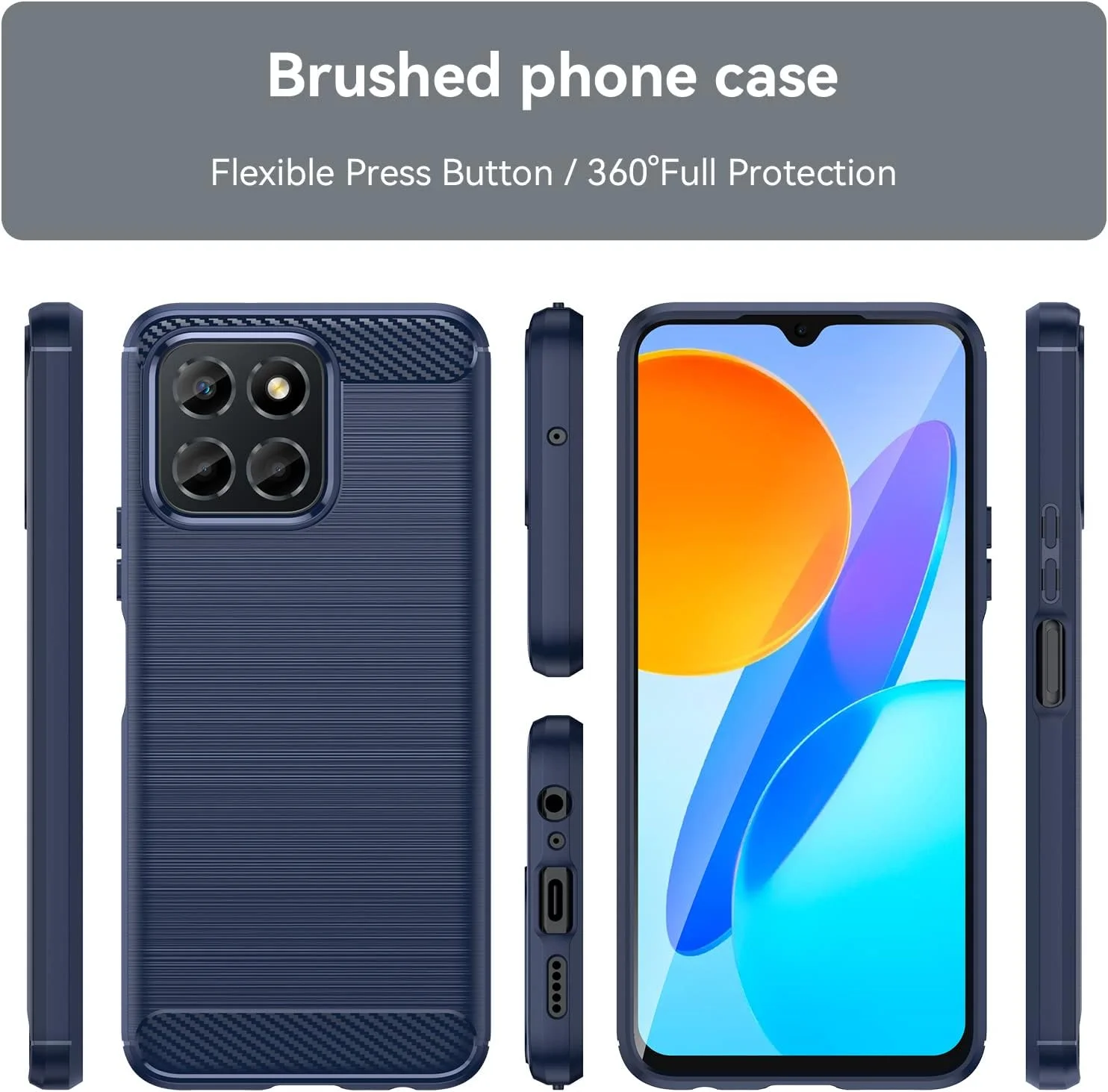 کاور HuiYouMY و 2 عدد شیشه محافظ صفحه نمایش سازگار با گوشی Honor X6A، کاور ضد ضربه به همراه شیشه حرارت دیده سازگار با محافظ صفحه نمایش Honor X6A، سرمه ای کاور HuiYouMY و 2 عدد شیشه محافظ صفحه نمایش سازگار با گوشی Honor X6A، کاور ضد ضربه به همراه شیشه حرارت دیده سازگار با محافظ صفحه نمایش Honor X6A، سرمه ای