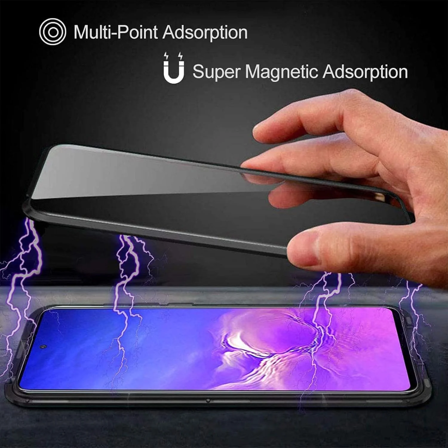 کاور محافظ گوشی آنر 90 لایت اوان، فناوری جذب مغناطیسی، شیشه حرارت دیده شفاف جلو و پشت، بدنه فلزی آلومینیومی، محافظت 360 درجه - آبی