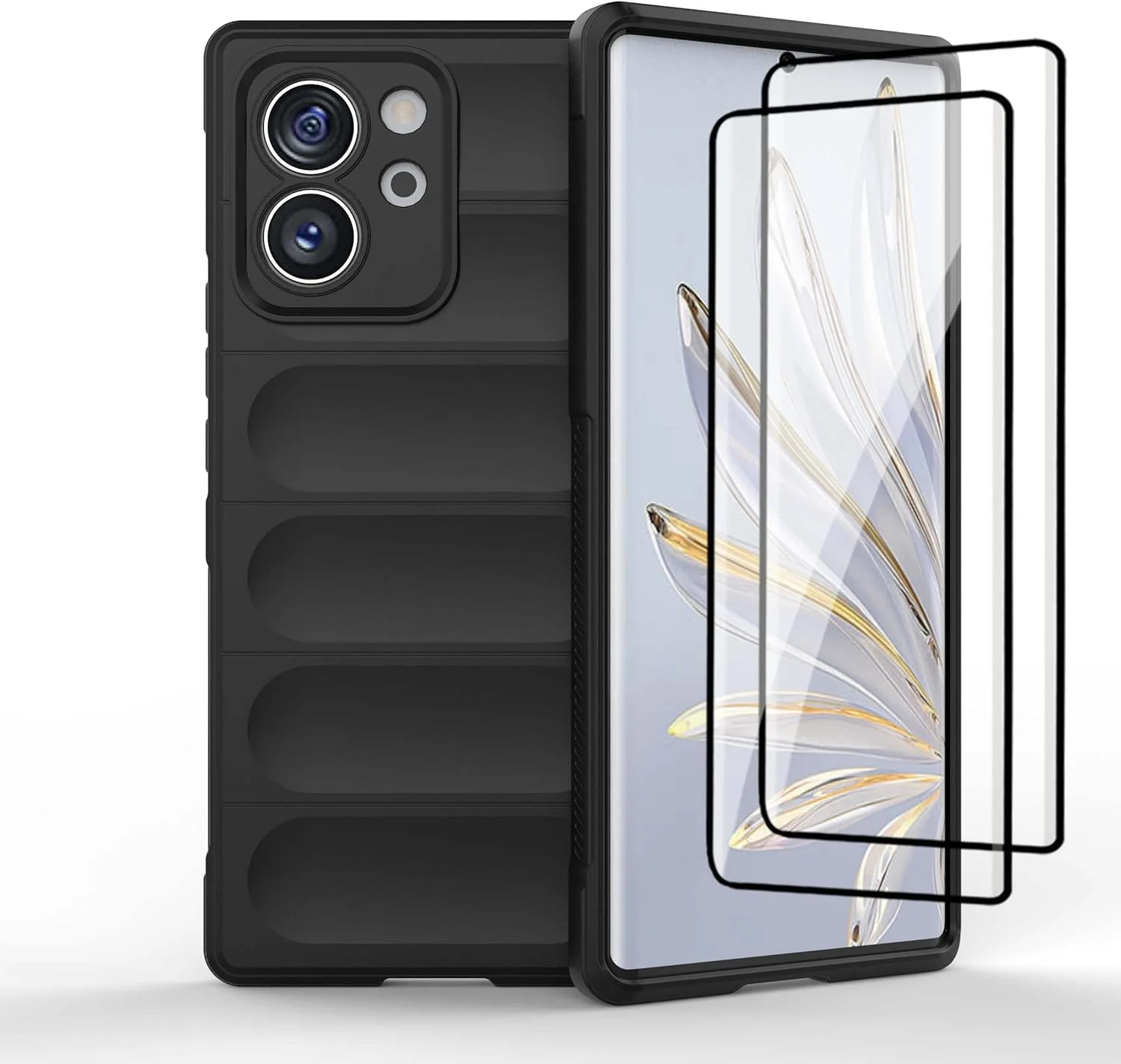 کیف محافظ گوشی QINOUK برای Honor 80 SE، جنس TPU انعطاف پذیر ضد خش، طراحی 10 ایربگ نامرئی، به همراه محافظ صفحه نمایش شیشه ای حرارت دیده [2 عدد]، برای Honor 80 SE - مشکی