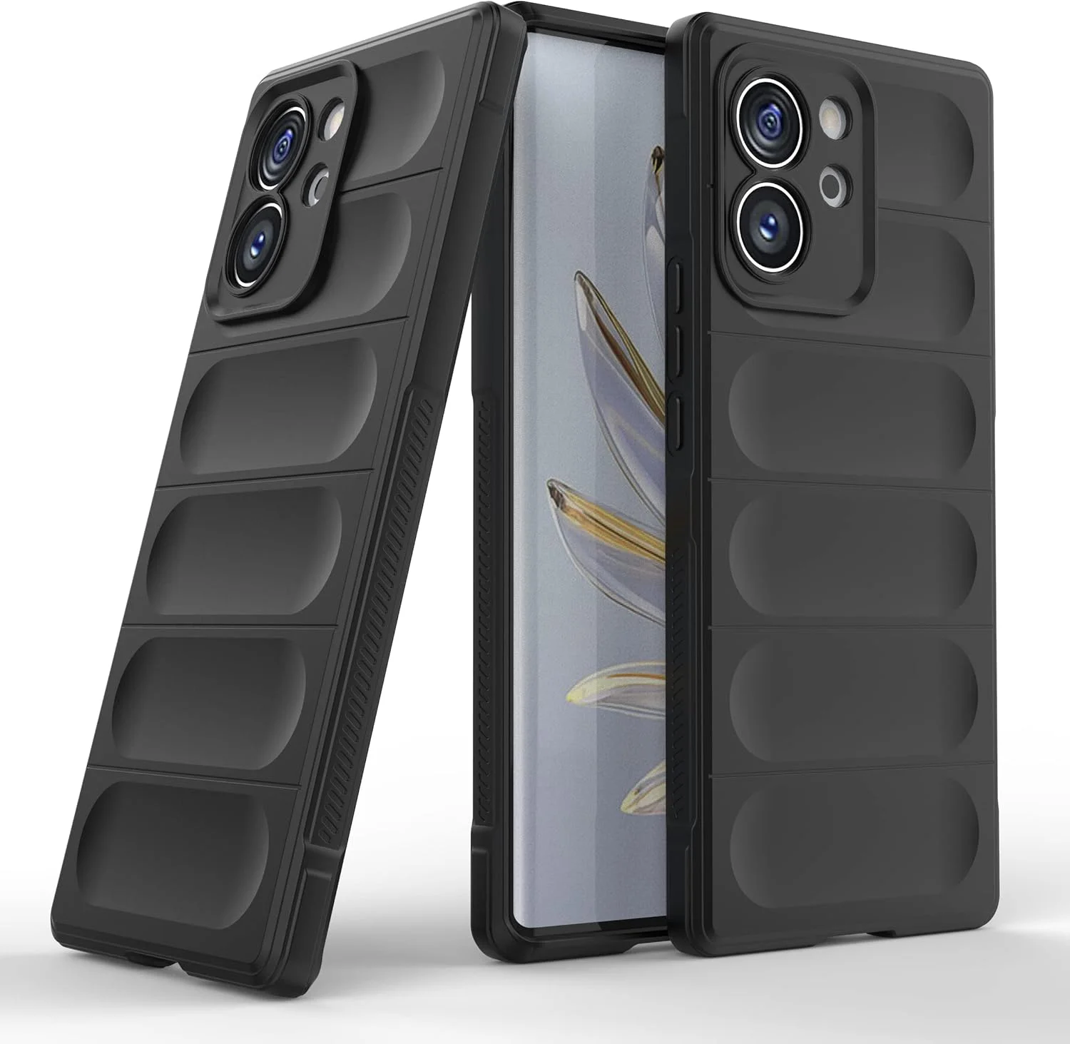 کیف محافظ گوشی QINOUK برای Honor 80 SE، جنس TPU انعطاف پذیر ضد خش، طراحی 10 ایربگ نامرئی، به همراه محافظ صفحه نمایش شیشه ای حرارت دیده [2 عدد]، برای Honor 80 SE - مشکی