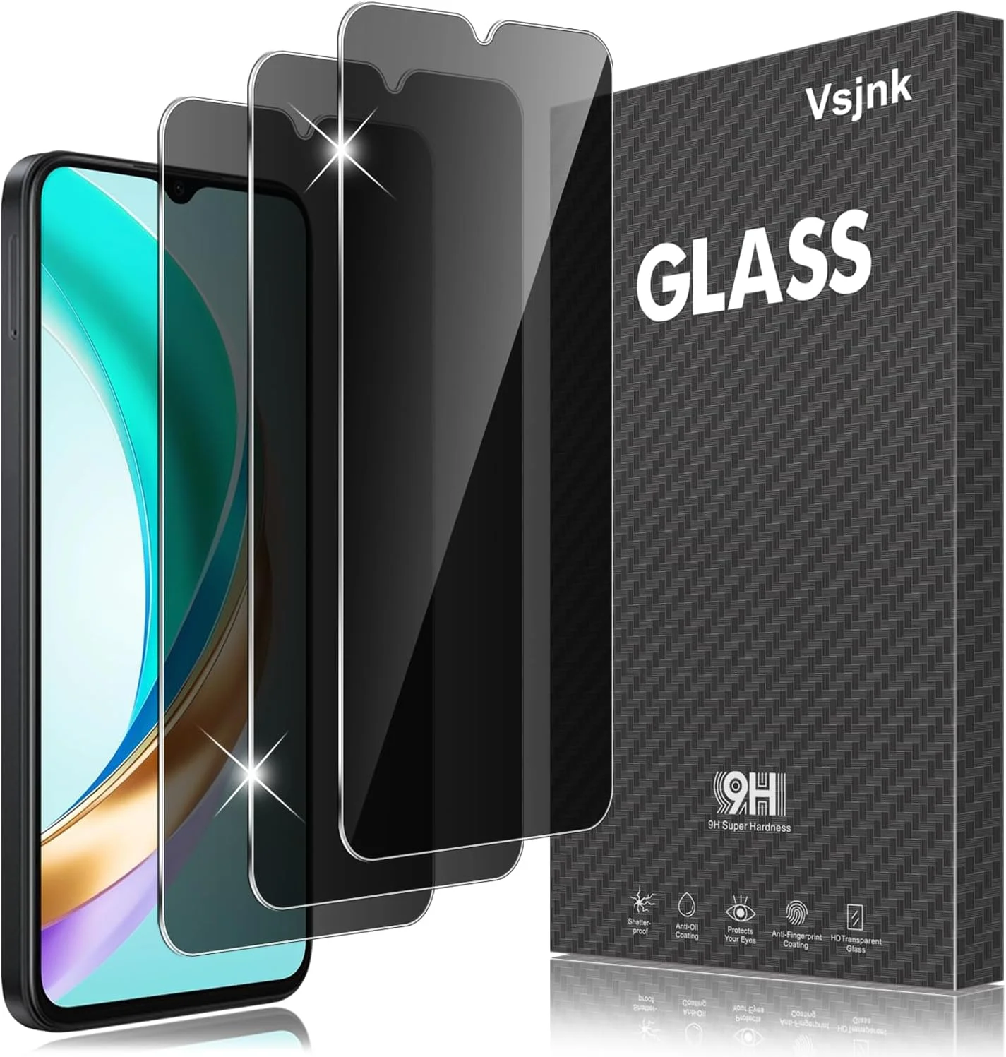 محافظ صفحه نمایش حریم خصوصی Vsjnk سازگار با HONOR X6b، شیشه حرارت دیده ضد جاسوسی، بسته 3 عددی فیلم محافظ ضد اثر انگشت ضد خش ضد حباب سختی 9H محافظ صفحه نمایش حریم خصوصی Vsjnk سازگار با HONOR X6b، شیشه حرارت دیده ضد جاسوسی، بسته 3 عددی فیلم محافظ ضد اثر انگشت ضد خش ضد حباب سختی 9H