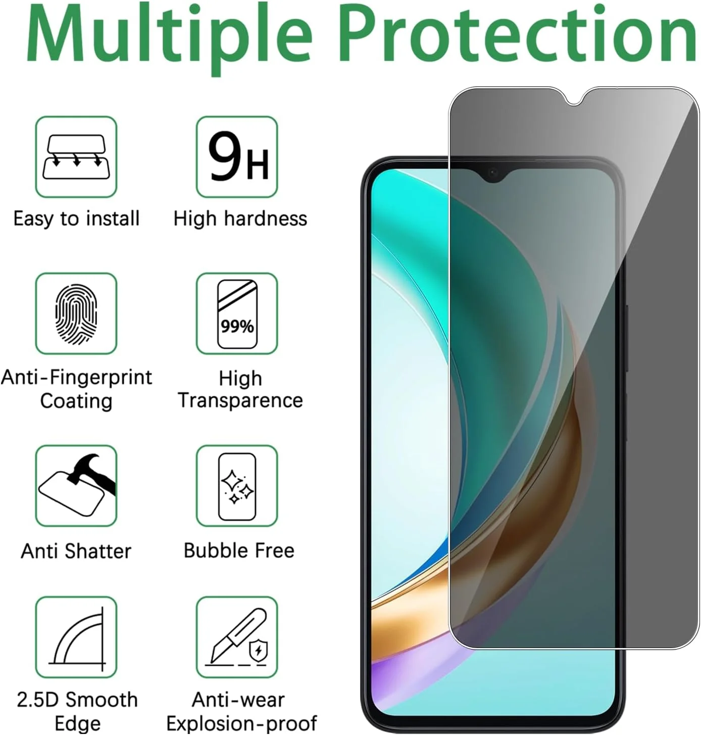 محافظ صفحه نمایش حریم خصوصی Vsjnk سازگار با HONOR X6b، شیشه حرارت دیده ضد جاسوسی، بسته 3 عددی فیلم محافظ ضد اثر انگشت ضد خش ضد حباب سختی 9H محافظ صفحه نمایش حریم خصوصی Vsjnk سازگار با HONOR X6b، شیشه حرارت دیده ضد جاسوسی، بسته 3 عددی فیلم محافظ ضد اثر انگشت ضد خش ضد حباب سختی 9H