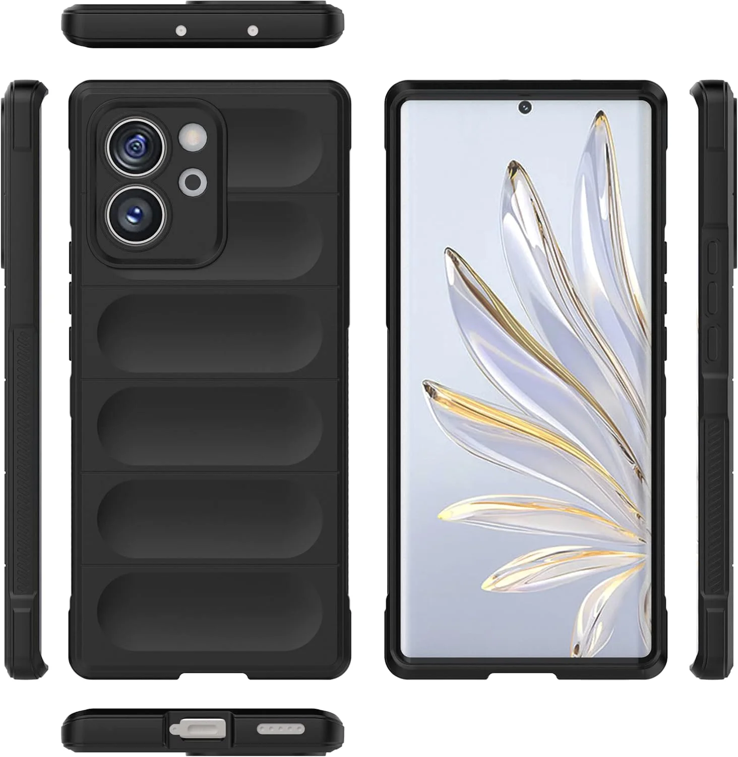 کیف محافظ گوشی QINOUK برای Honor 80 SE، جنس TPU انعطاف پذیر ضد خش، طراحی 10 ایربگ نامرئی، به همراه محافظ صفحه نمایش شیشه ای حرارت دیده [2 عدد]، برای Honor 80 SE - مشکی