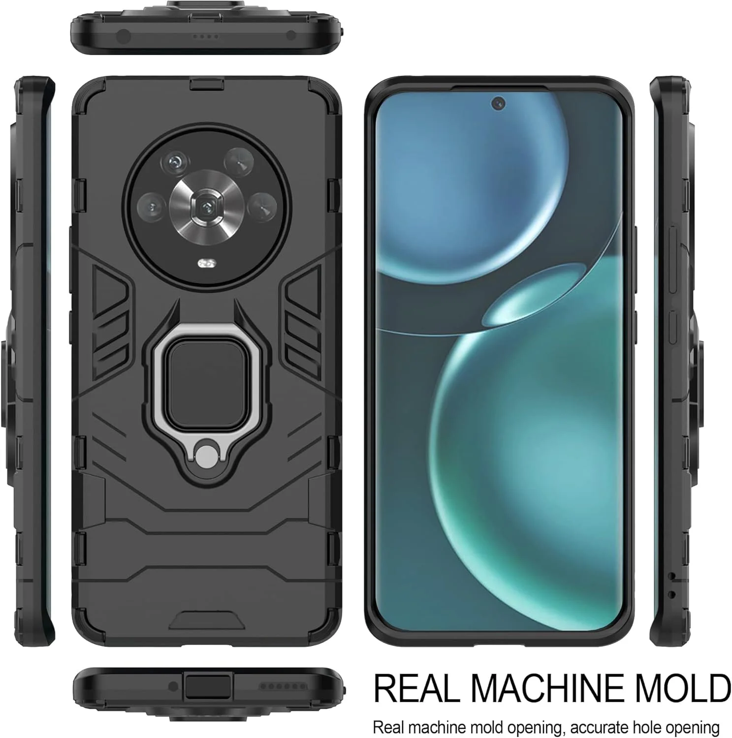 کاور ESTH® برای آنر مجیک 4 به همراه 2 عدد محافظ صفحه نمایش، [پایه چرخان 360 درجه] [محافظت ضد سقوط درجه نظامی]، سازگار با هولدر مغناطیسی خودرو، مشکی