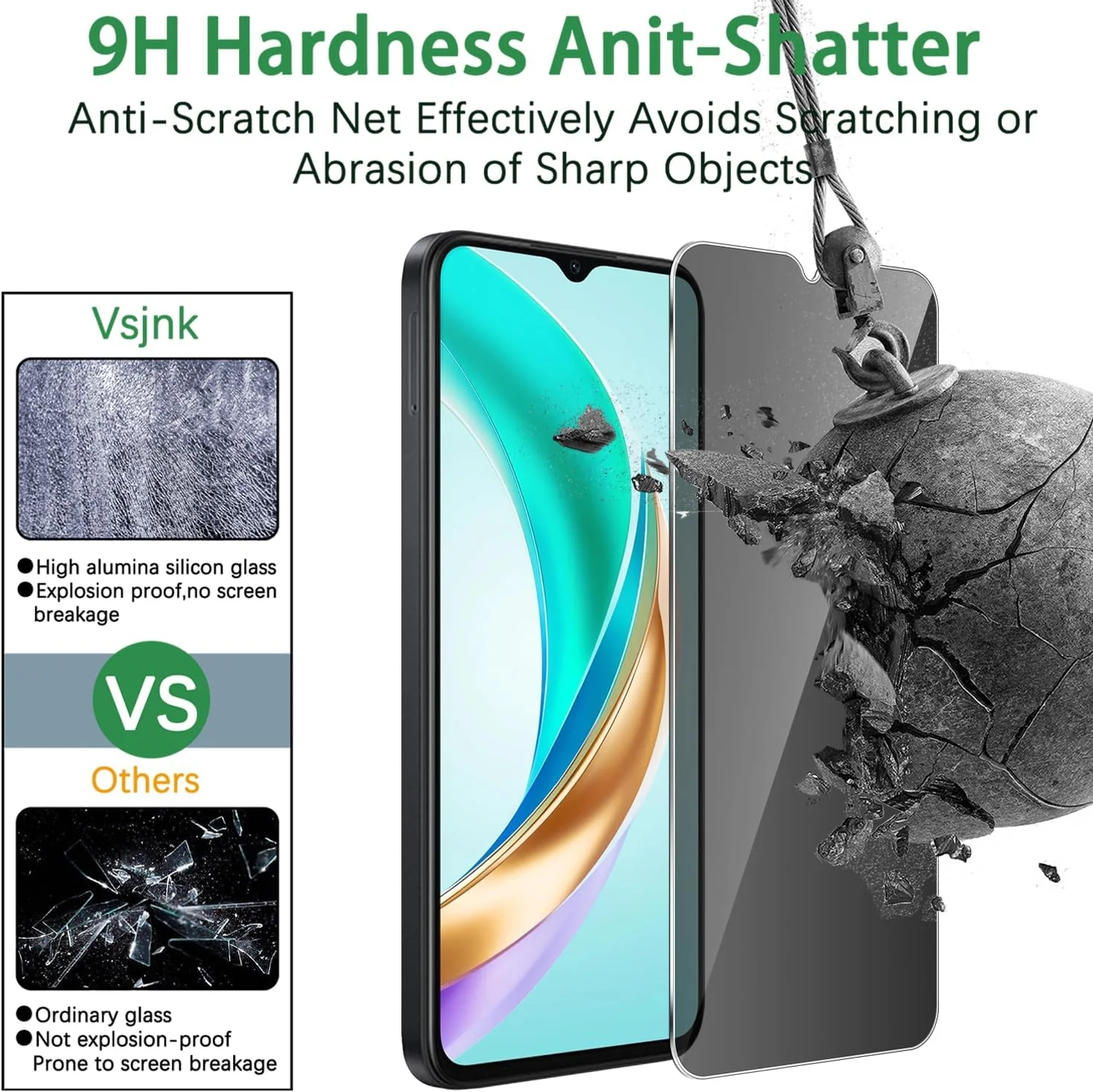 محافظ صفحه نمایش حریم خصوصی Vsjnk سازگار با HONOR X6b، شیشه حرارت دیده ضد جاسوسی، بسته 3 عددی فیلم محافظ ضد اثر انگشت ضد خش ضد حباب سختی 9H محافظ صفحه نمایش حریم خصوصی Vsjnk سازگار با HONOR X6b، شیشه حرارت دیده ضد جاسوسی، بسته 3 عددی فیلم محافظ ضد اثر انگشت ضد خش ضد حباب سختی 9H
