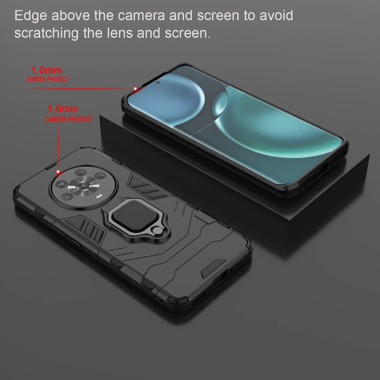 کاور ESTH® برای آنر مجیک 4 به همراه 2 عدد محافظ صفحه نمایش، [پایه چرخان 360 درجه] [محافظت ضد سقوط درجه نظامی]، سازگار با هولدر مغناطیسی خودرو، مشکی